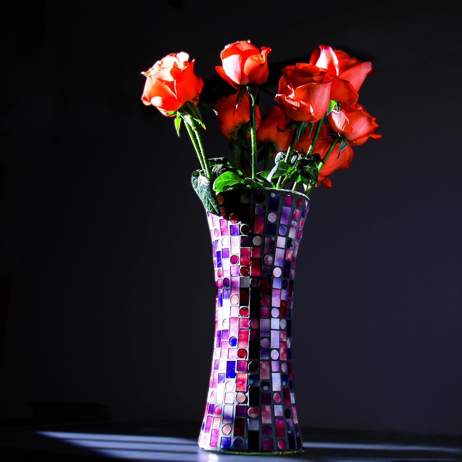 116 Inch Purple Red Mosaic Glass Vase