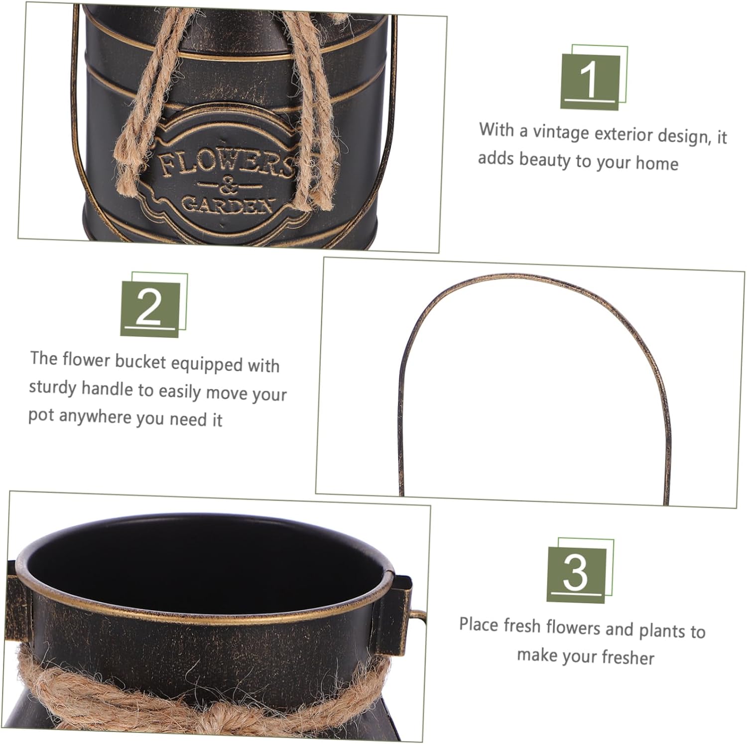 Vintage Iron Flower Display Bucket for Decor