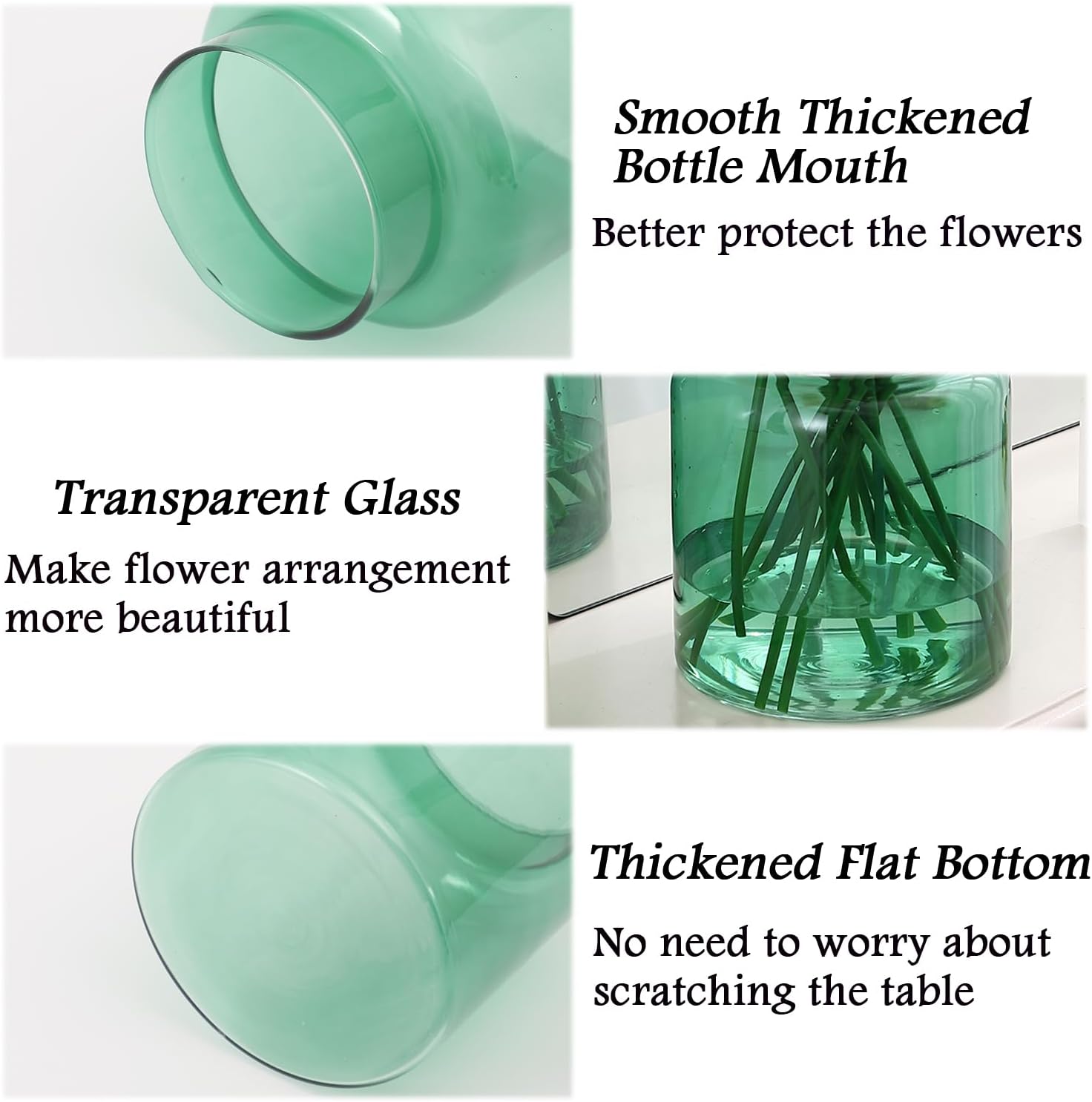 PORPAN 7 Inch Large Green Glass Vase