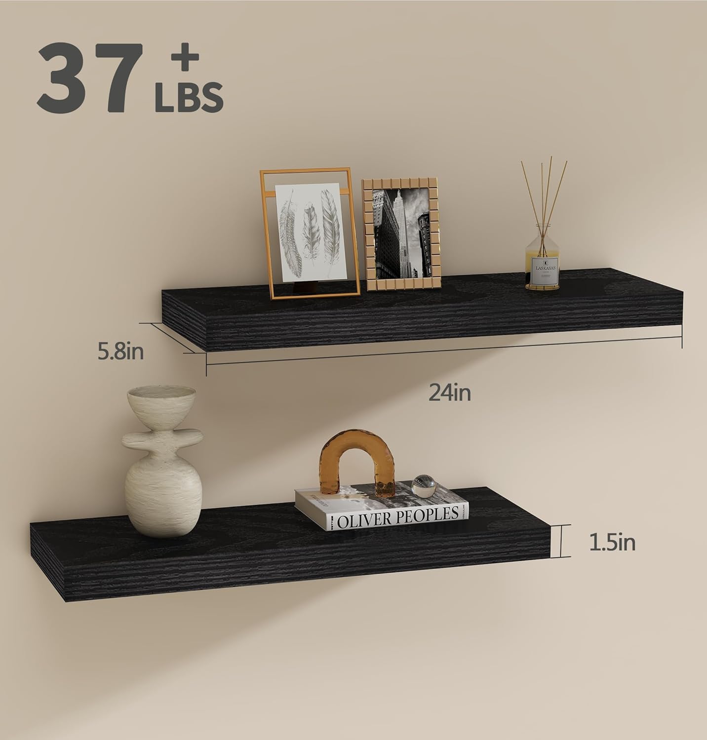 Vervida 24 Inch Floating Shelves Heavy-Duty Wall Storage for Bedroom Living Room