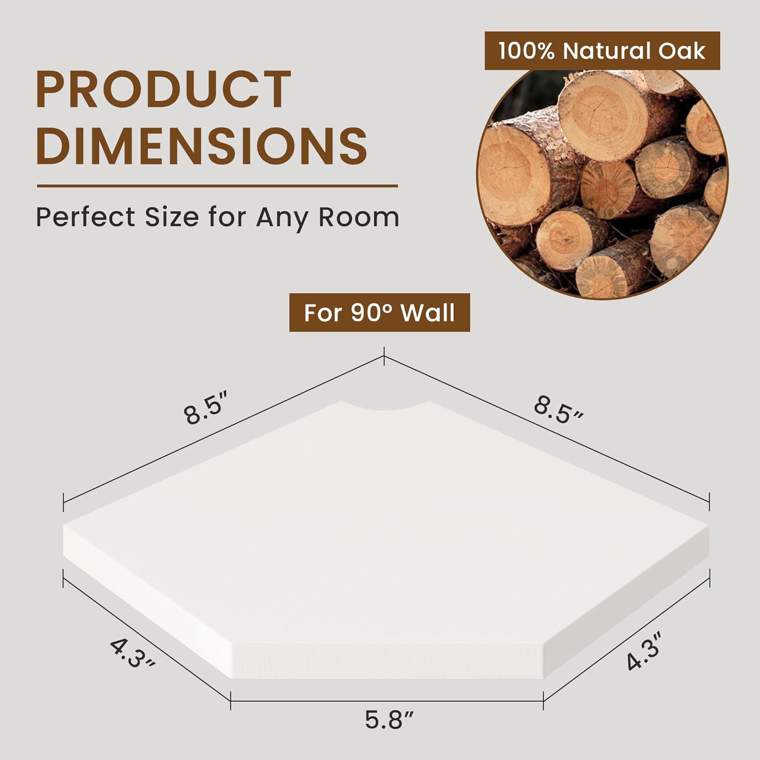 Fun Memories Corner Shelf Wall Mount Solid Oak Floating Shelves with Cable Hole 85in Rustic Design