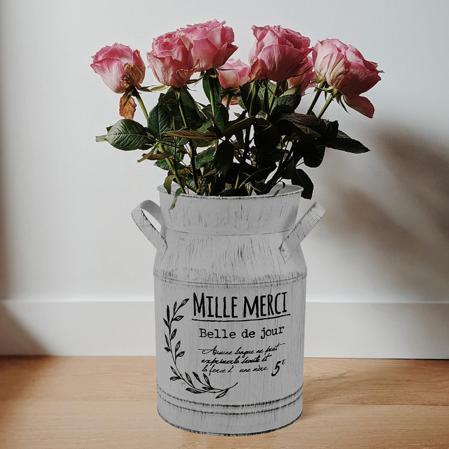 Angoily Retro Galvanized Flower Vase French Style Decorative Bucket for Home Office