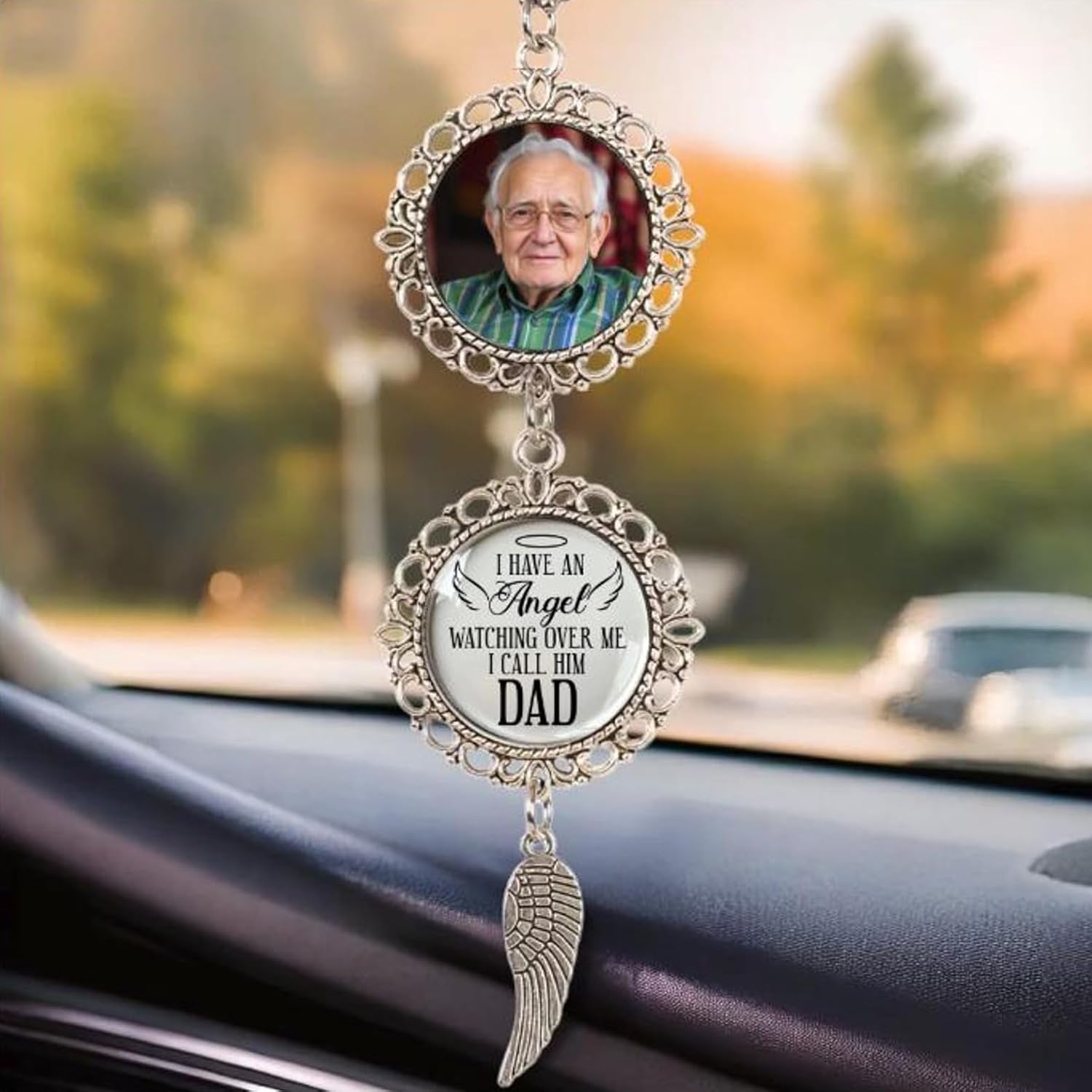 LASFOUR Angel Watching Over Me Car Ornament with Photo Custom