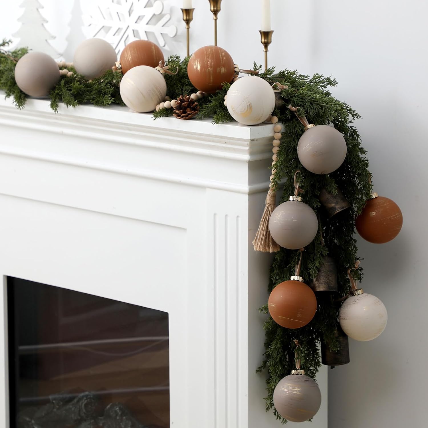 Yunlly 12 Pcs Textured Neutral Copper Christmas Ornaments