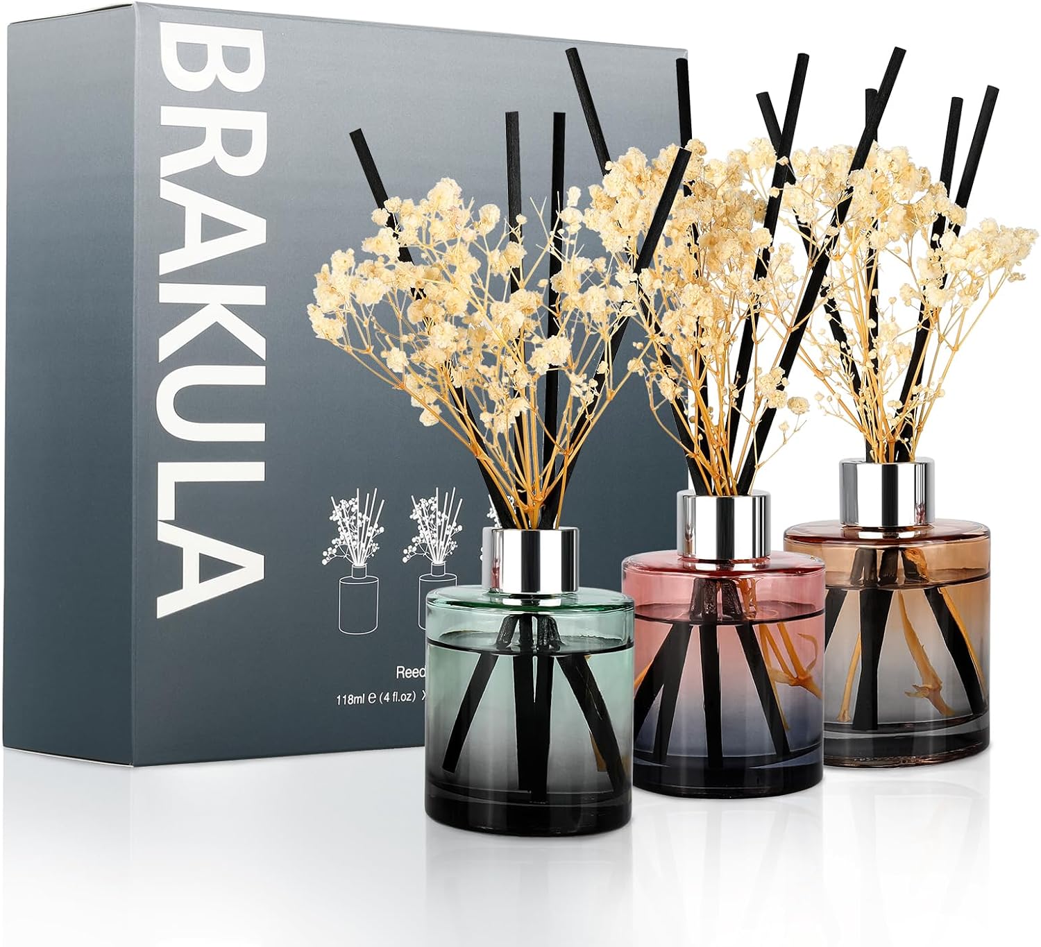 Brakula 3 Pack Reed Diffuser Set with 3 Scents