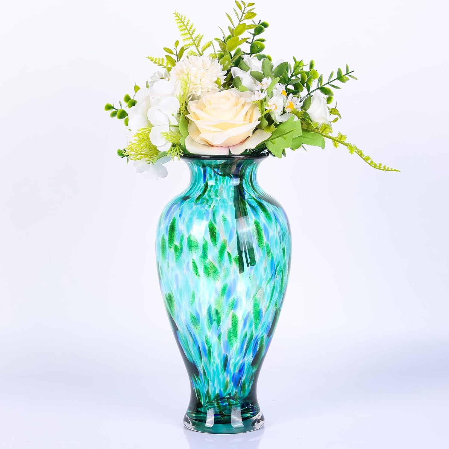 118 Inch Tall Teal Glass Vase with Green Base