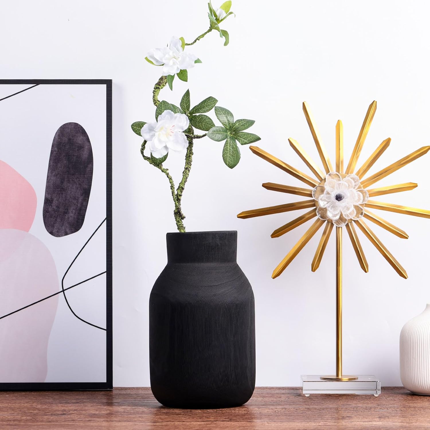 Black Rustic Large Wooden Vase for Home Decor