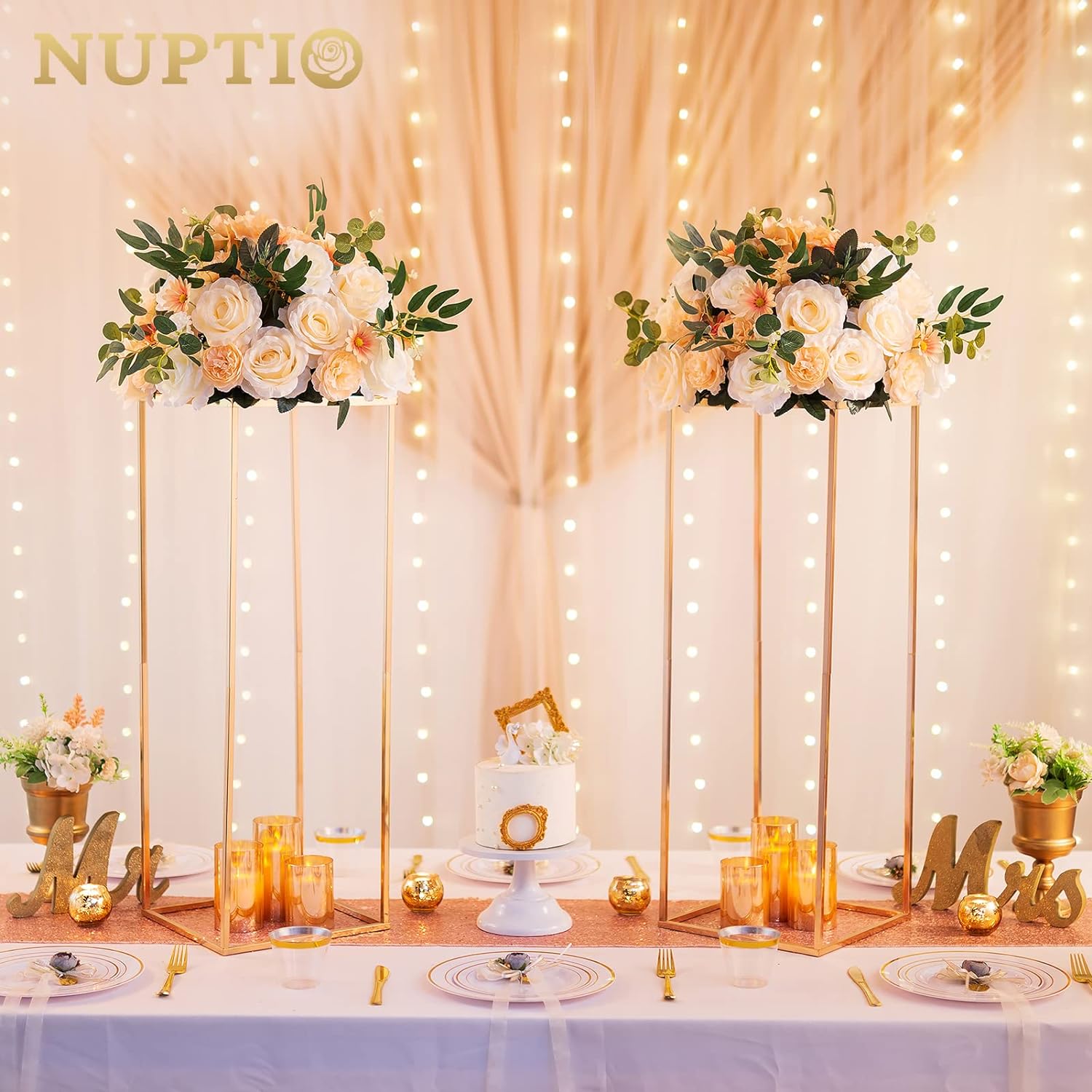 Nuptio Gold Vases Centerpieces 2 Pcs 315 Inch Tall Metal Flower Vase Stand