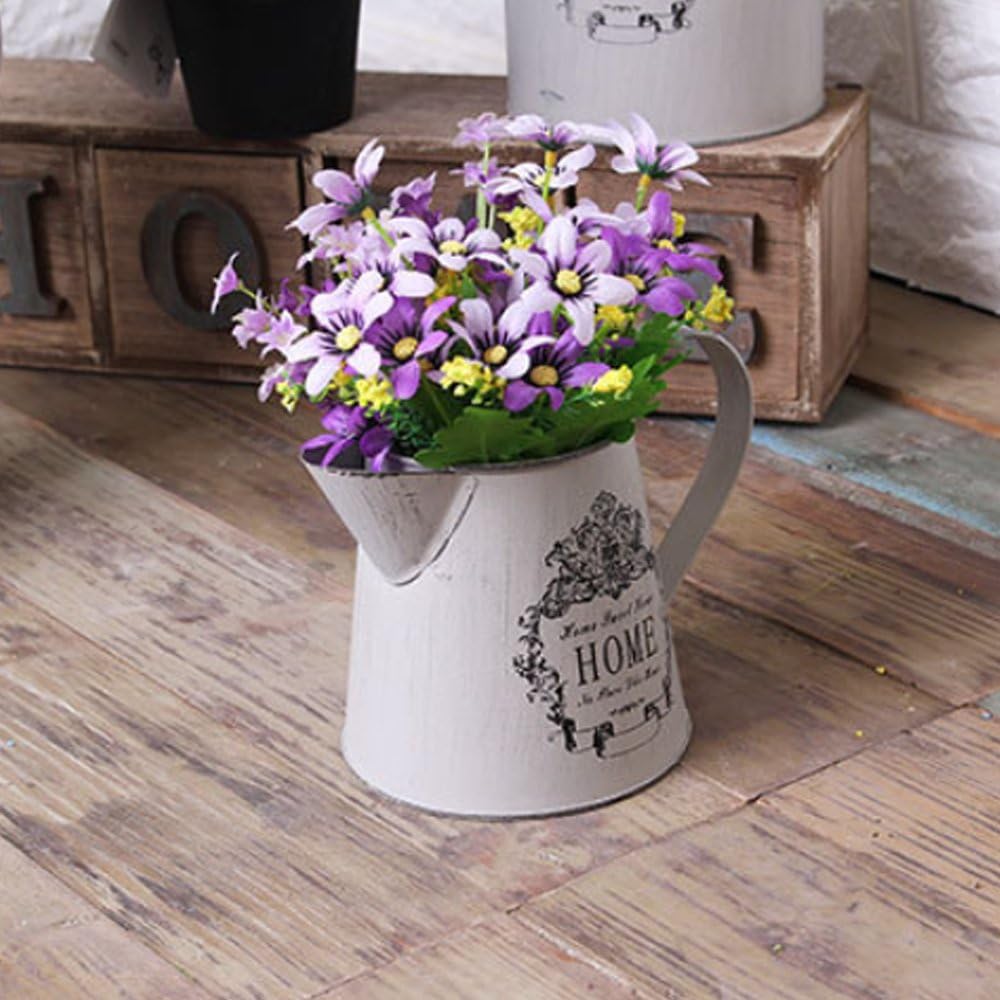 Antique French Country Rustic Metal Jug Vase Gray