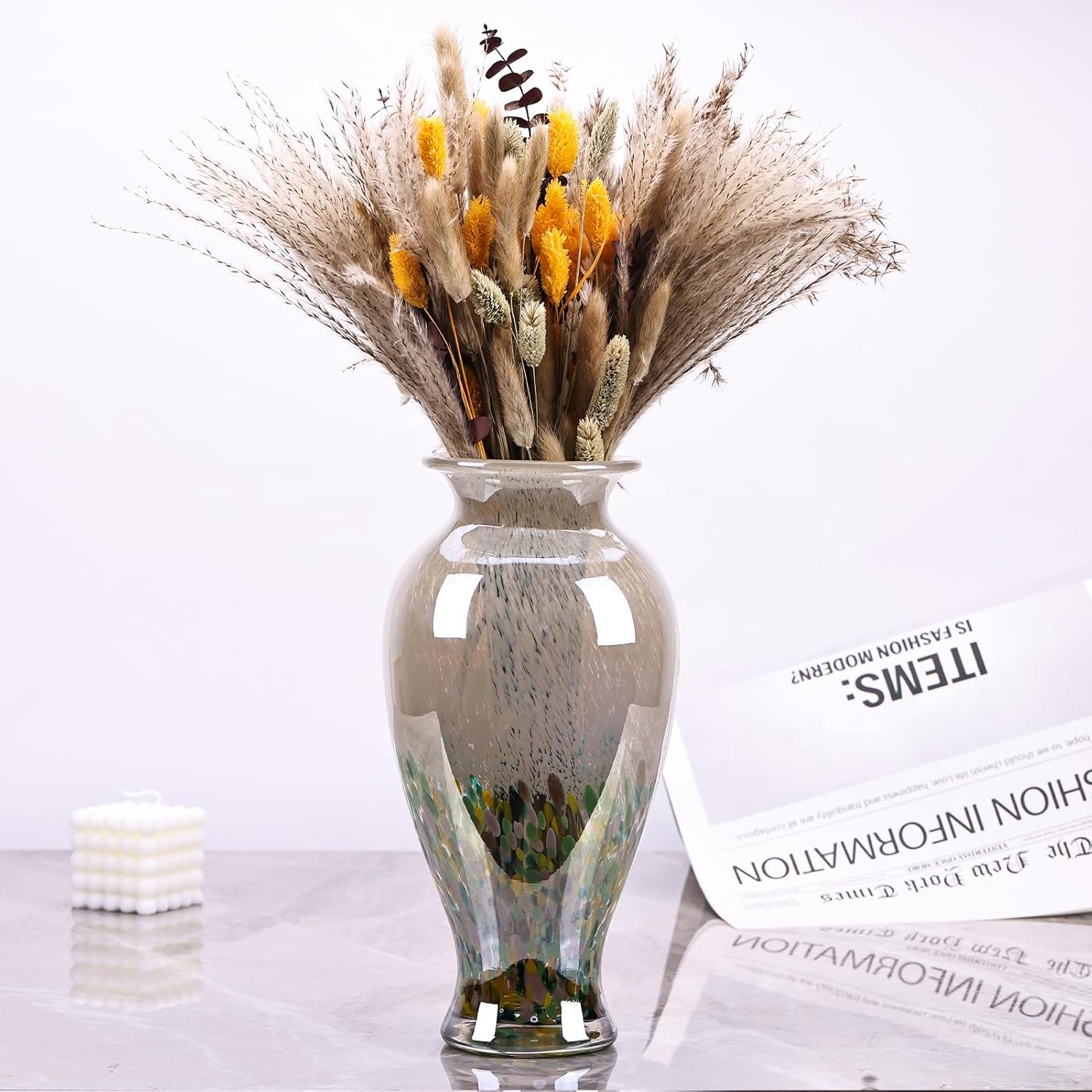 118 Tall Green Blown Glass Vase with Unique Design