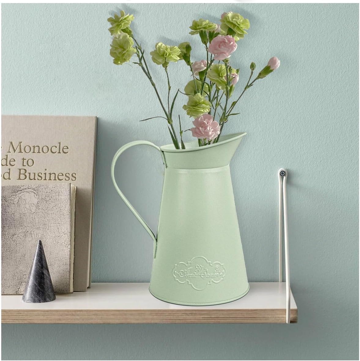 Rustic Metal Farmhouse Flower Vase in Green