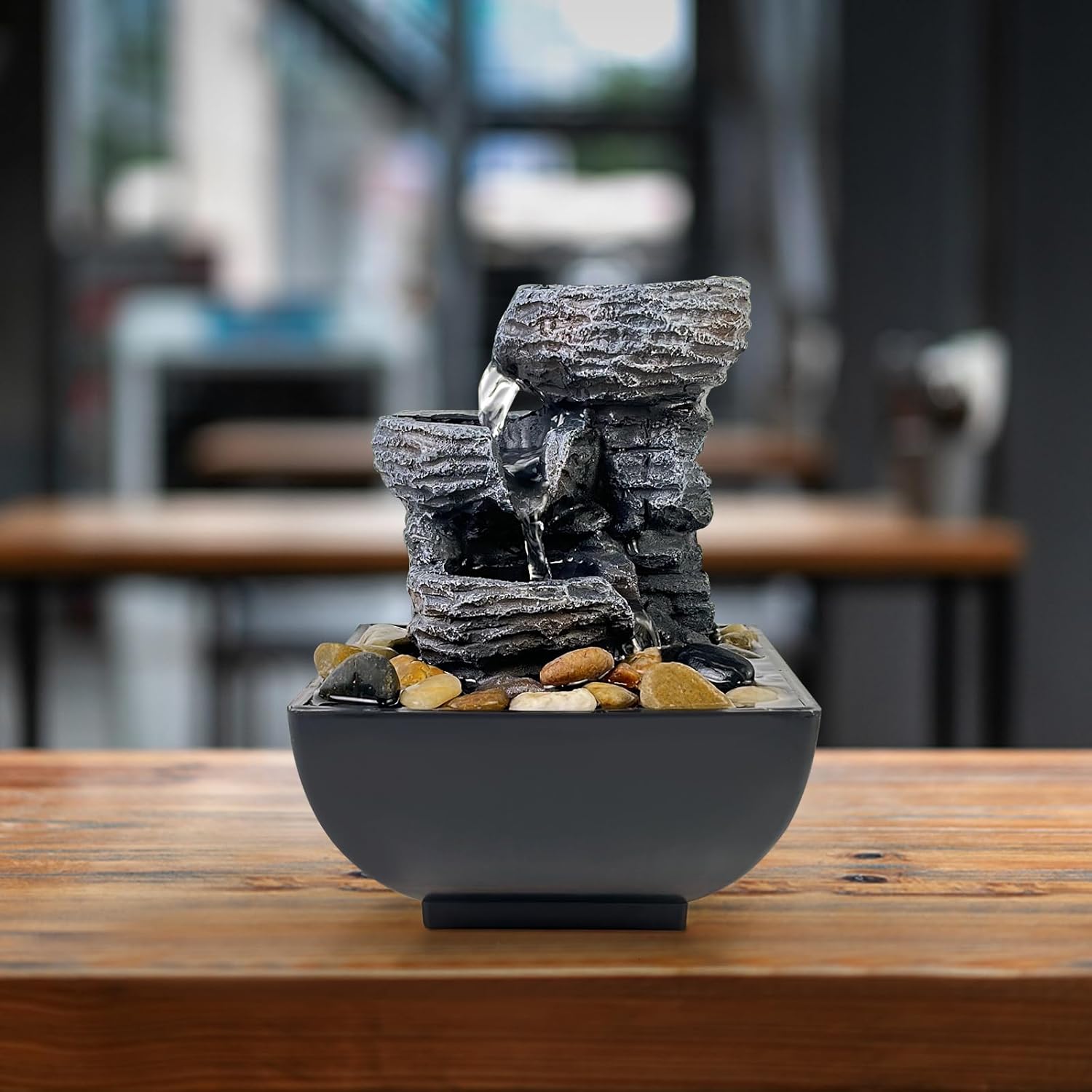 Tabletop Fountain with LED Light and 3-Tier Waterfall