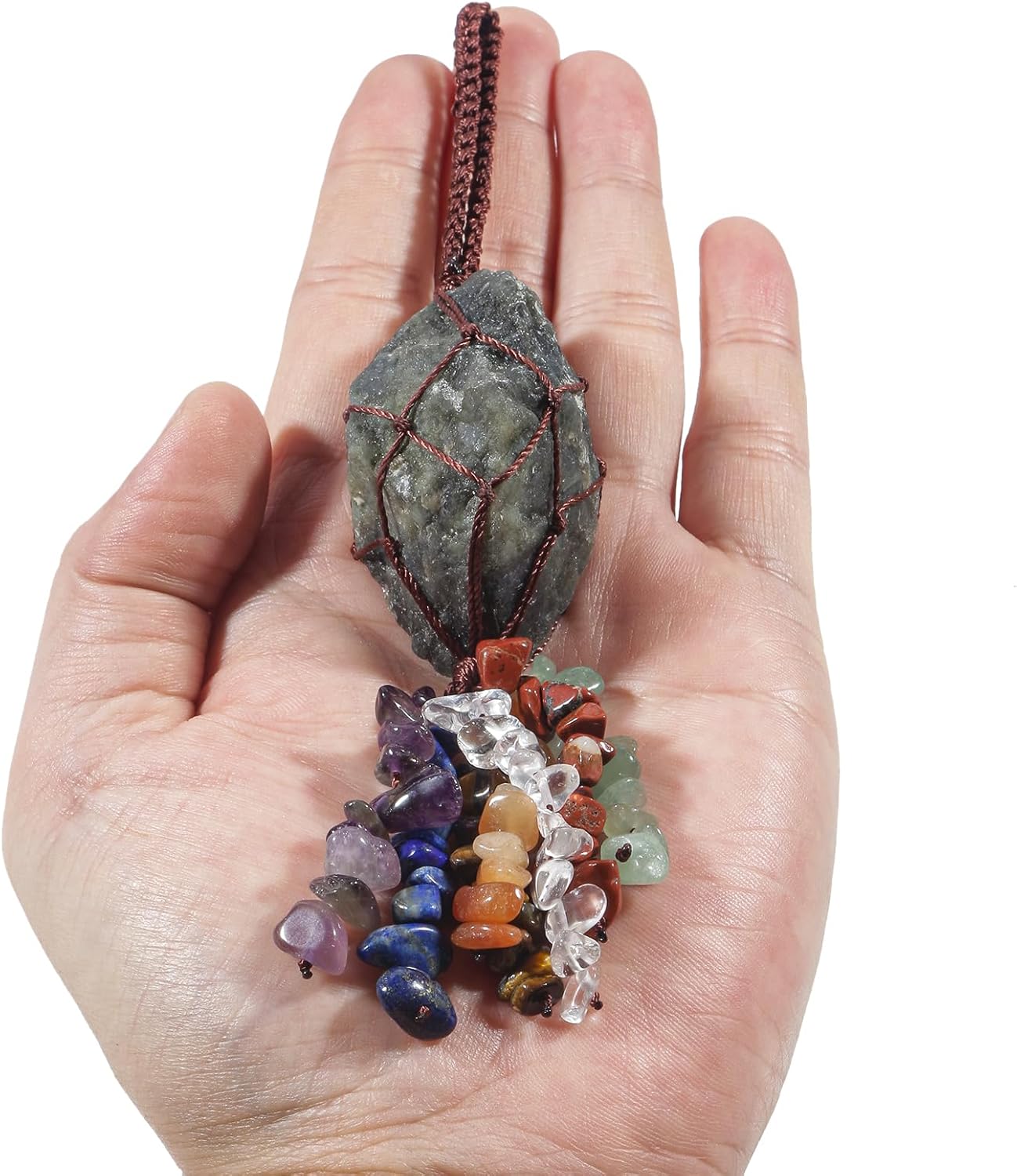 Loveliome Rough Gemstone 7 Chakras Hanging Crystal Decor