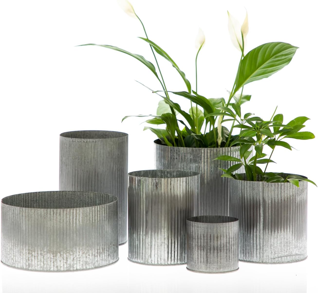 Rustic Tin Vase with Corrugated Sides 45x75