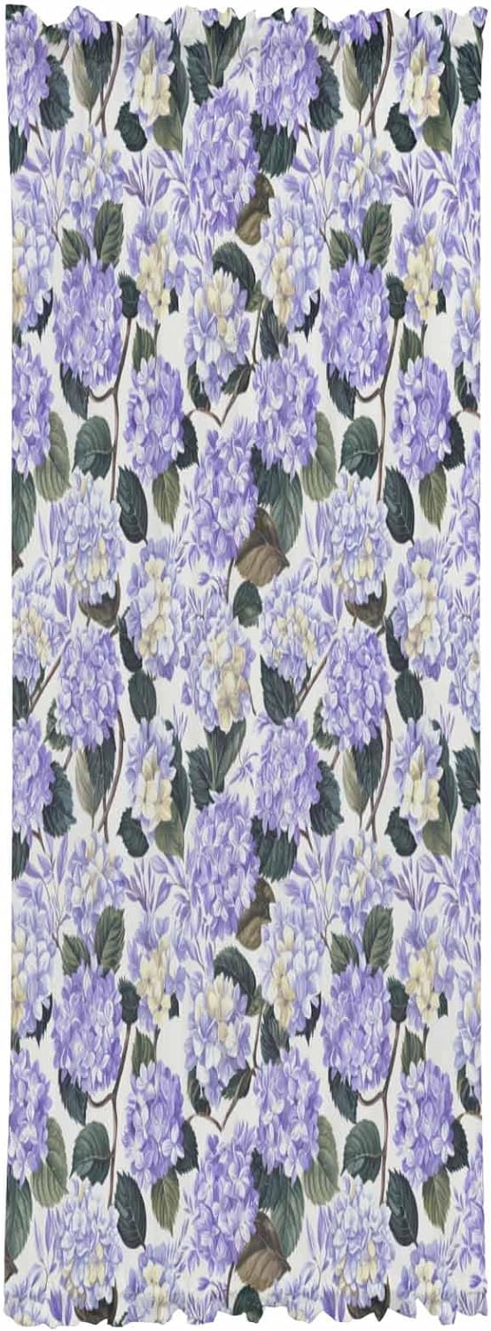 Purple Spring Floral French Door Curtain Watercolor Flowers Pastoral Sheer Door Panels 54W X 72L