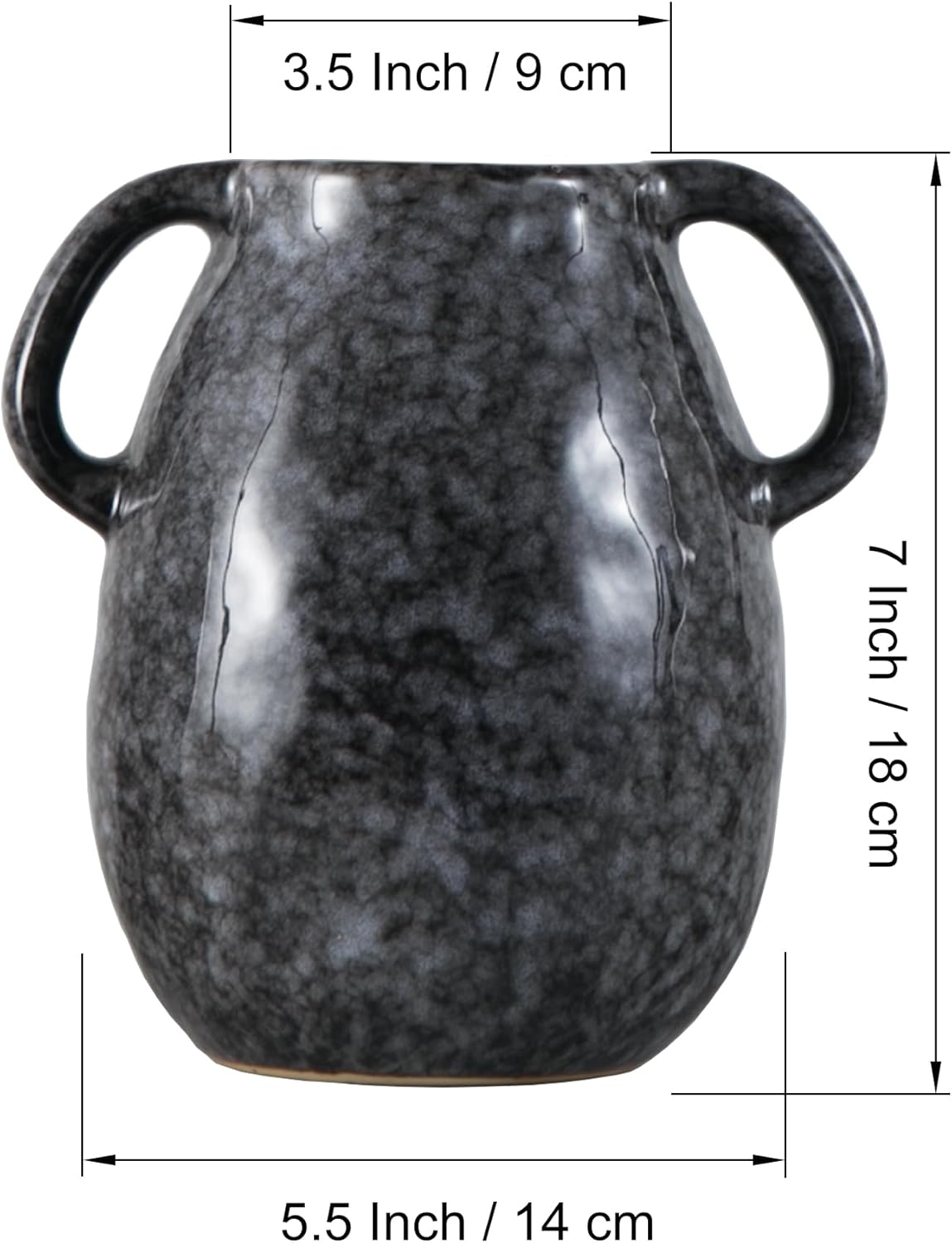Black Ceramic Vase with 2 Handles 7 Inch Tall