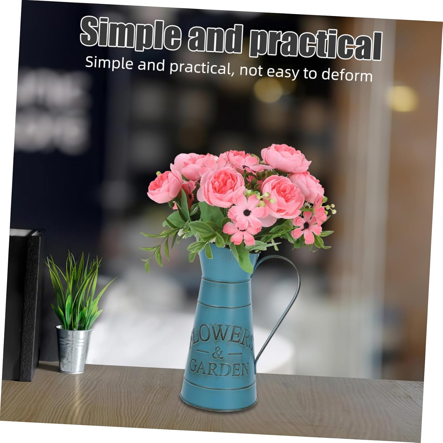 Hemoton Vintage Style Kettle Flower Vase Blue