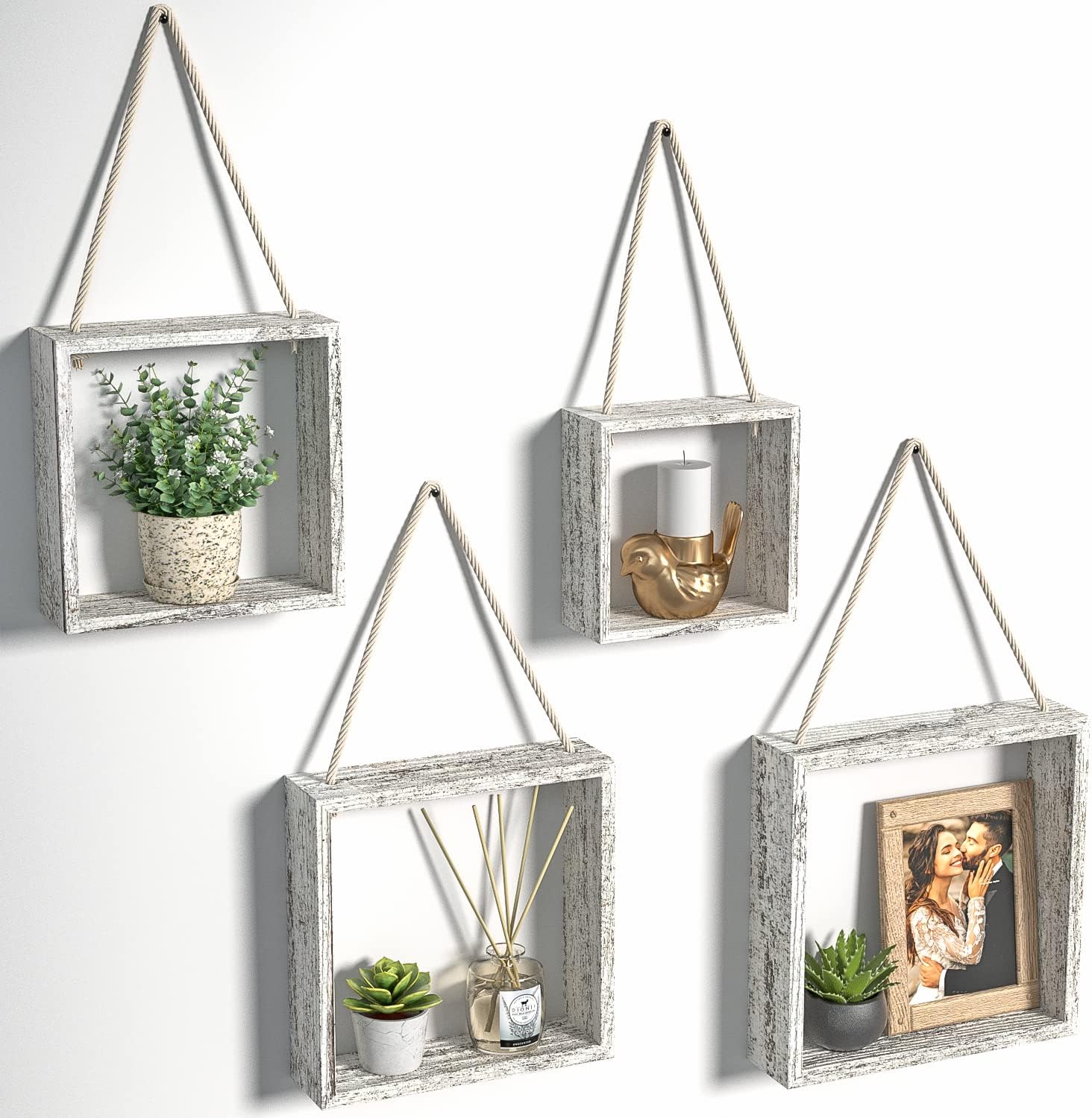 Rustic Floating Cube Shelves Set of 4 for Home Decor