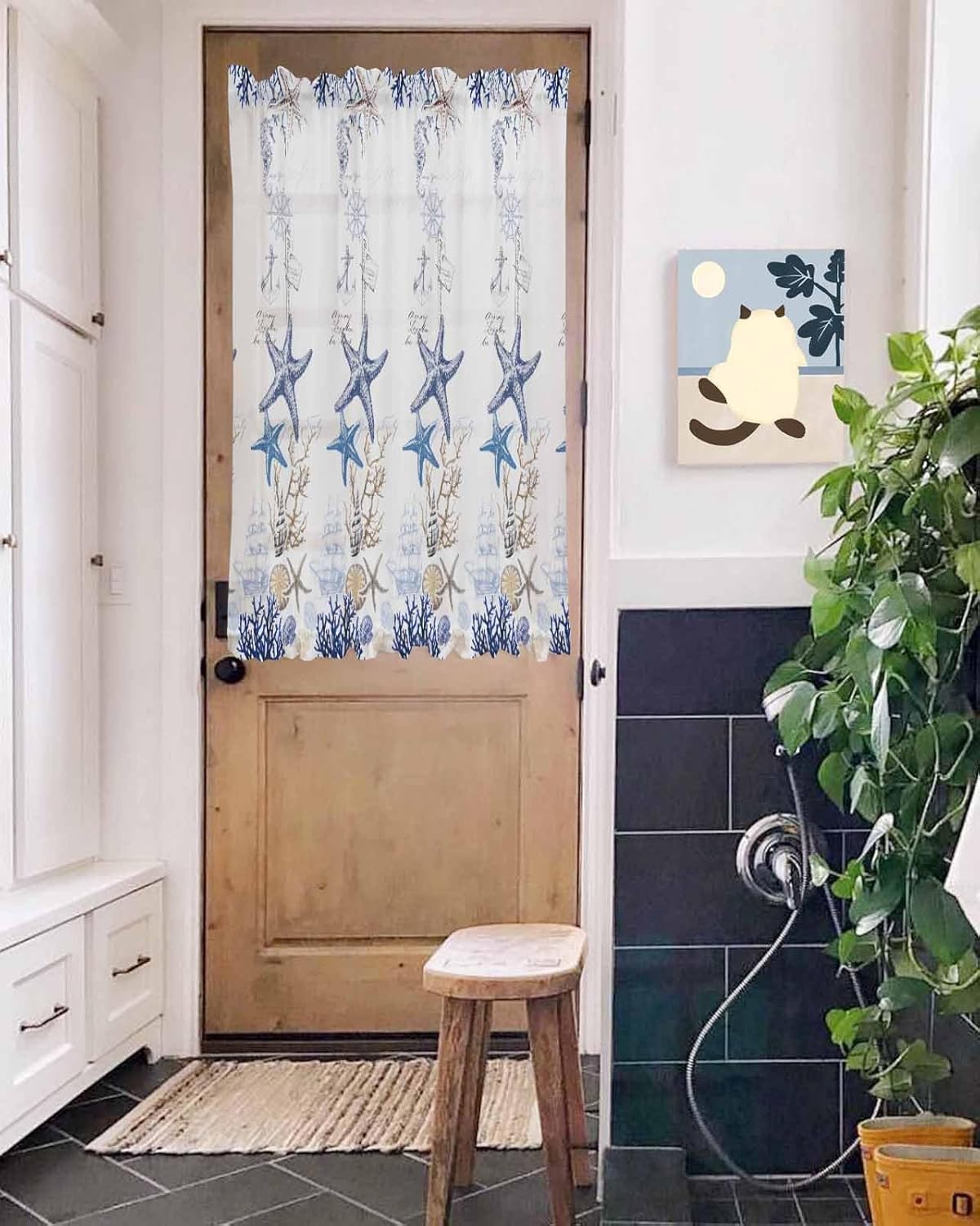 Vintage Ocean Door Curtain with Tiebacks for French Doors