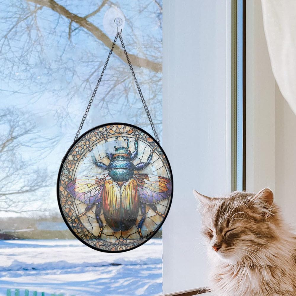 Custom Art Beetle Stained Glass Window Hanging
