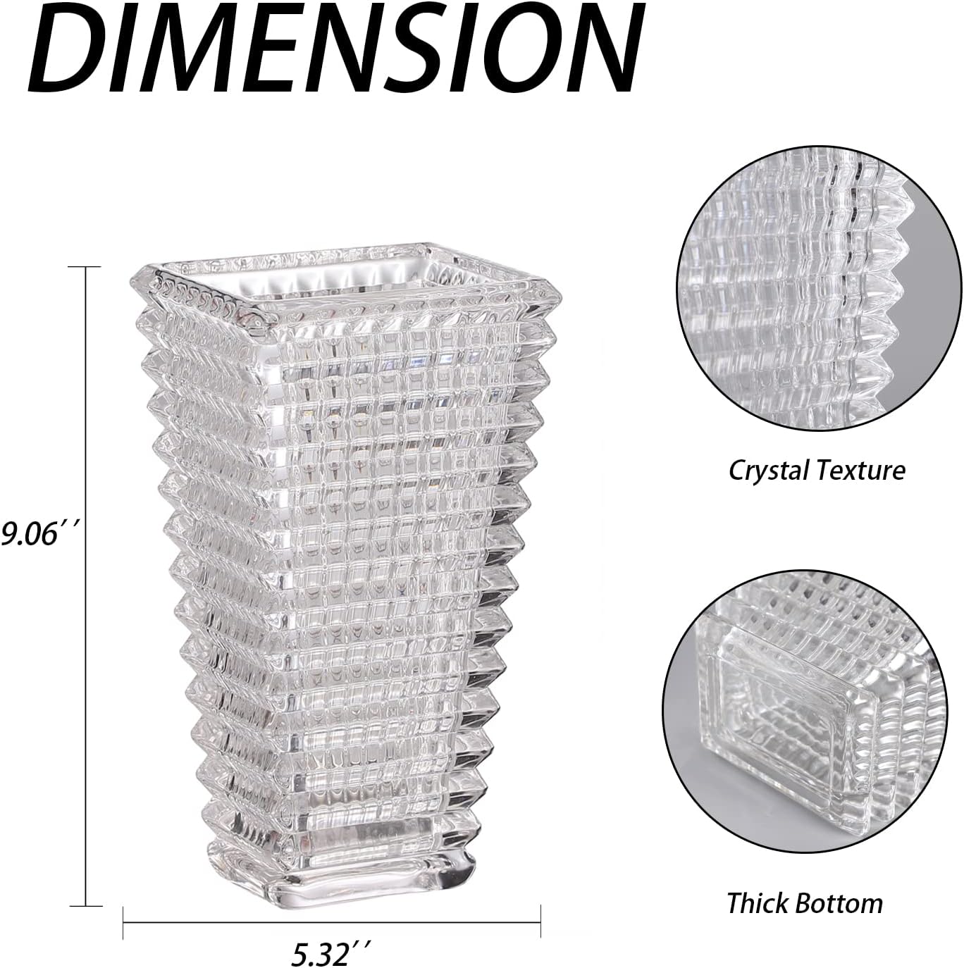Crystal Vase 9 Inches Tall for Flowers and Decor