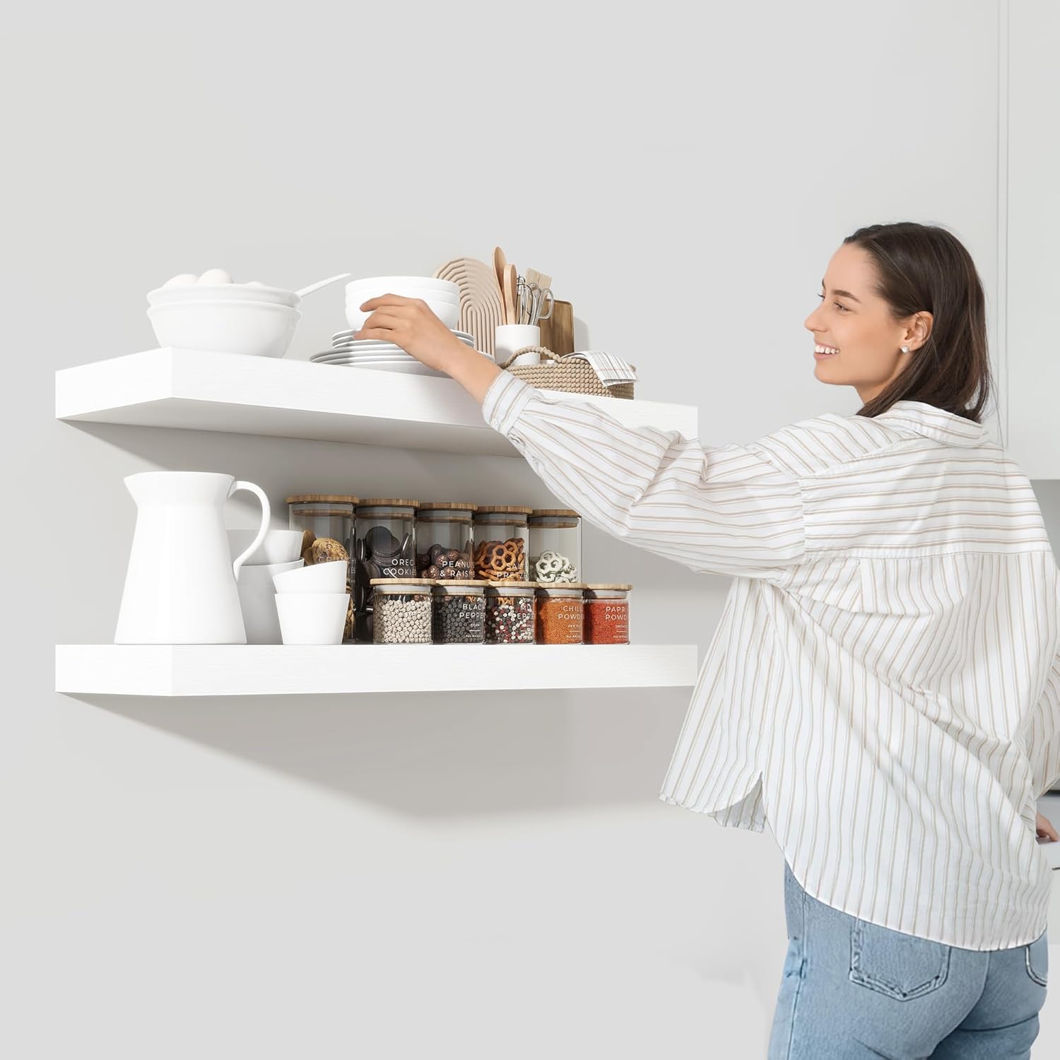 48 Inch White Floating Shelves for Wall Storage
