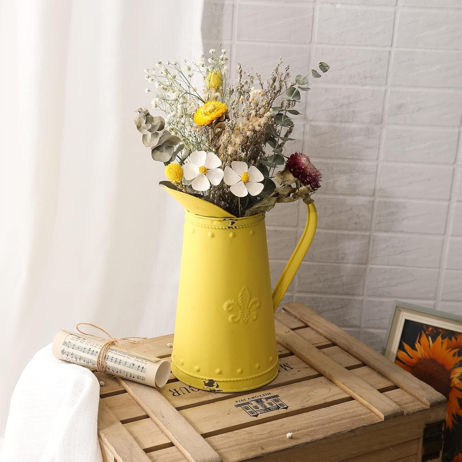 French Style Shabby Chic Metal Flower Vase Yellow