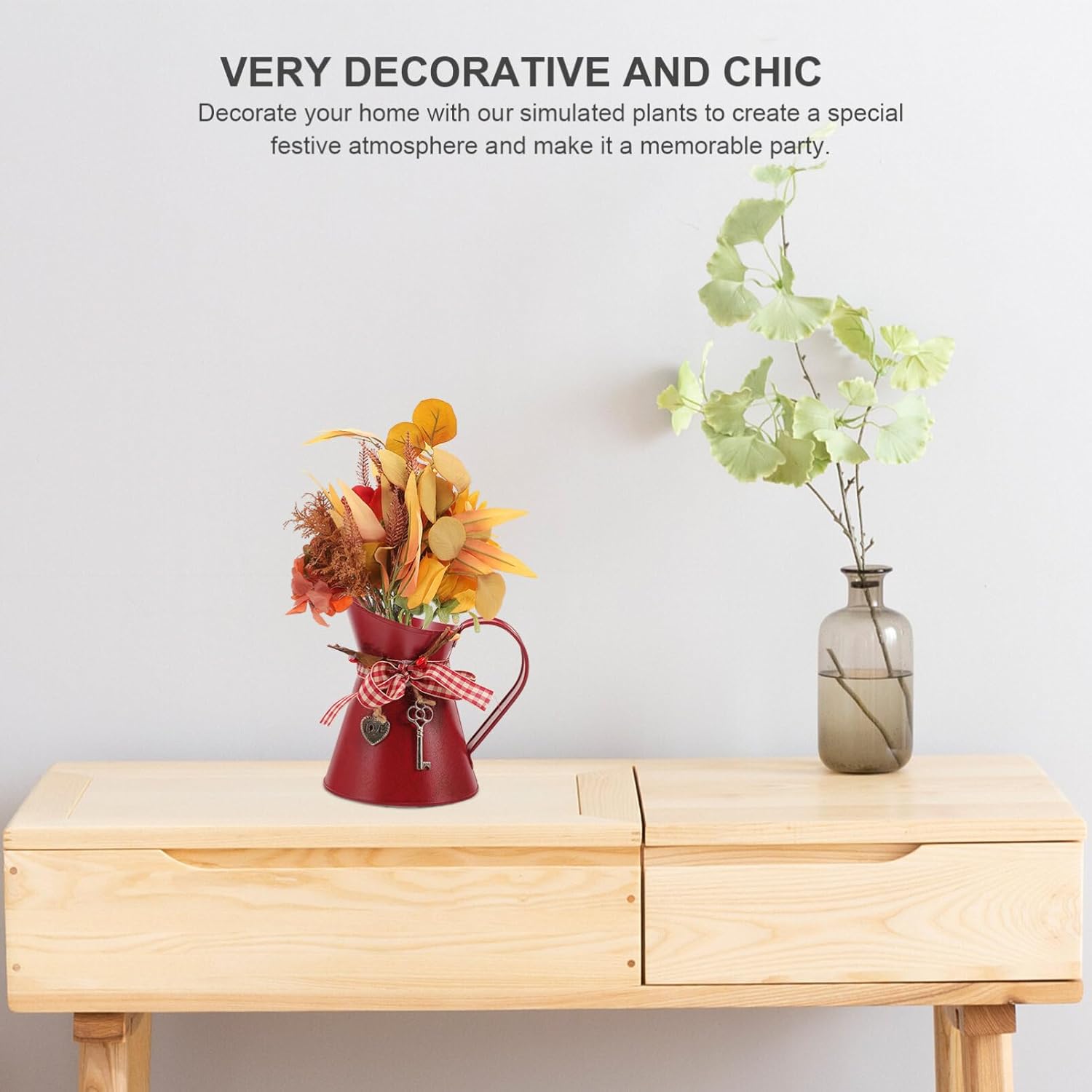 Uonlytech Vintage Dark Red Galvanized Metal Pitcher Holder Vase