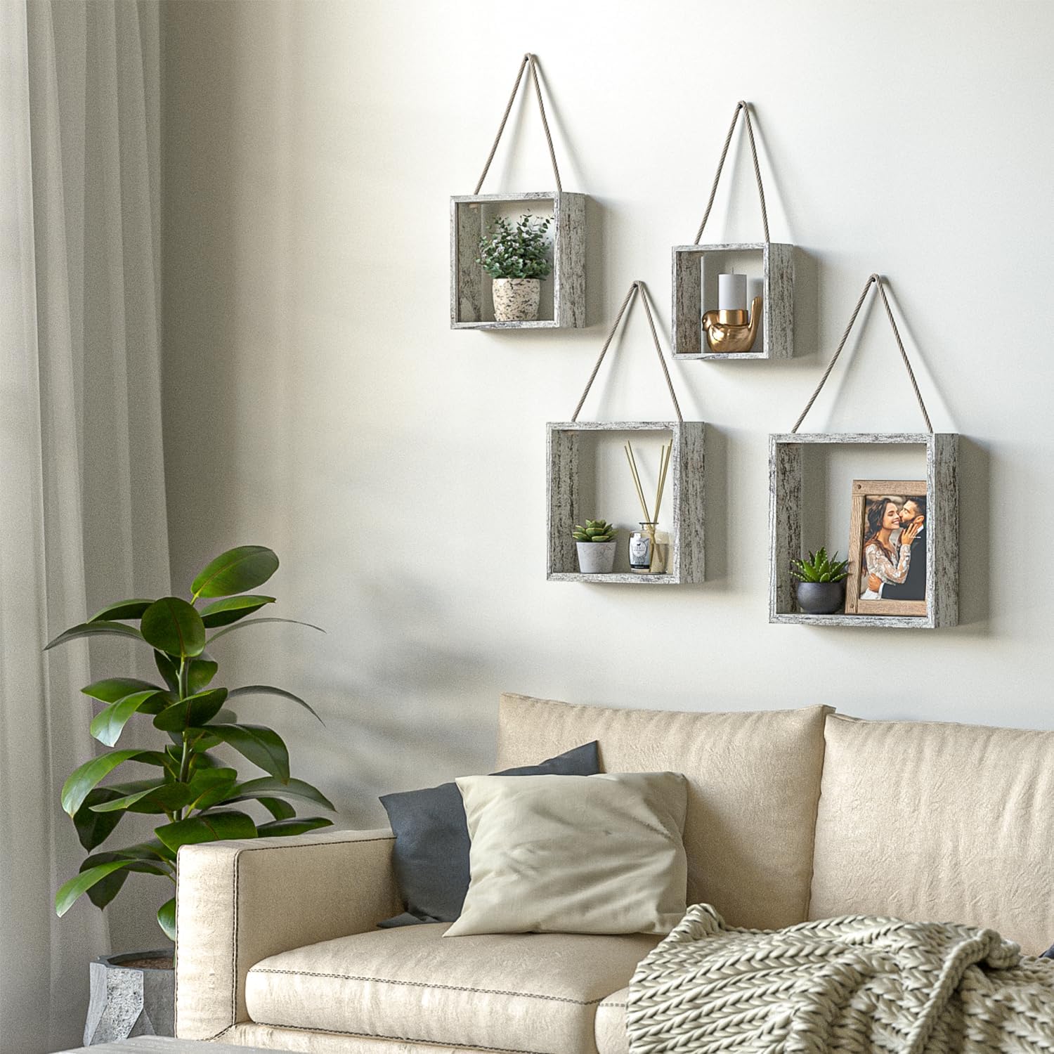 Rustic Floating Cube Shelves Set of 4 for Home Decor