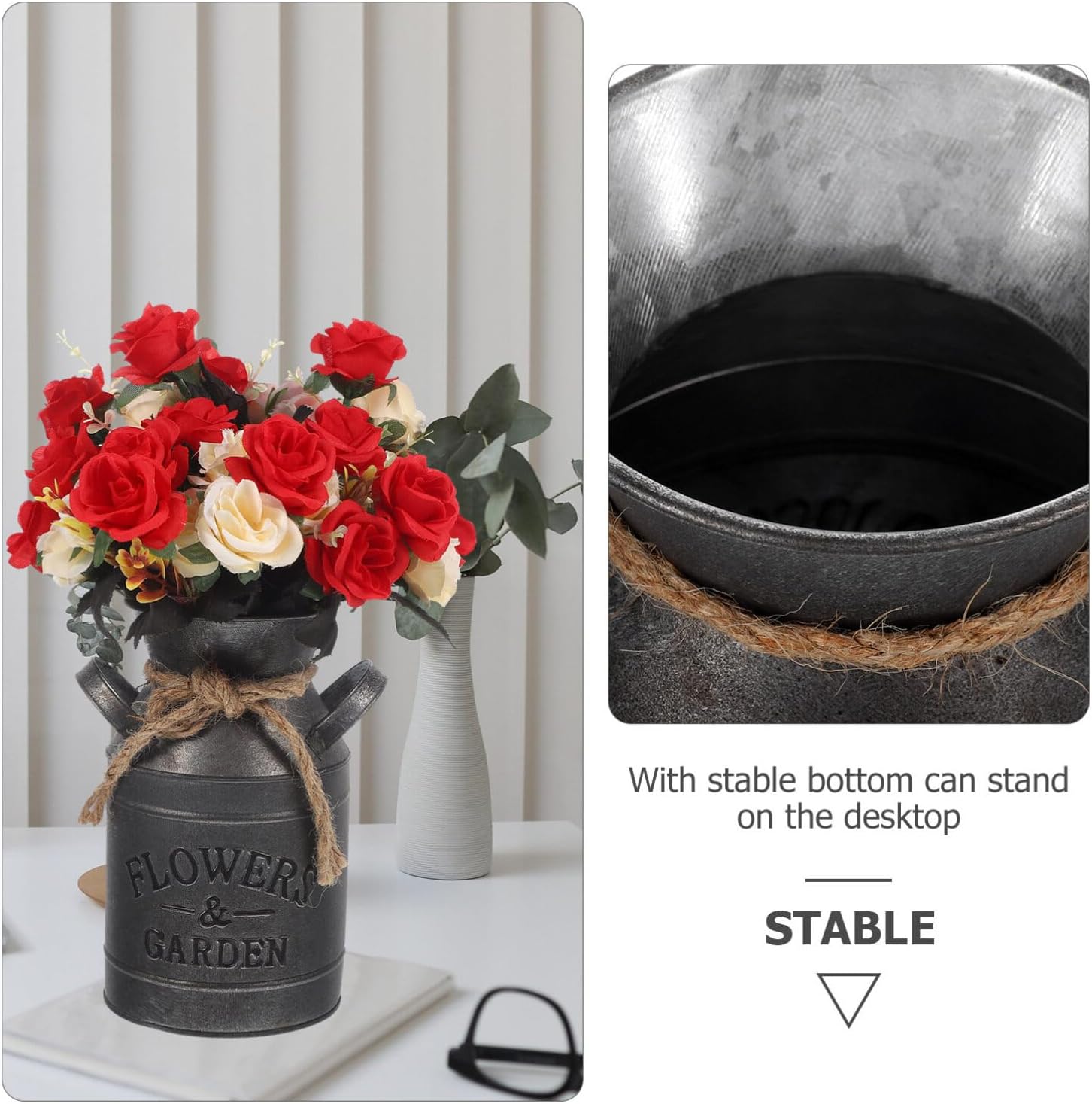 Vintage Galvanized Flower Jug Decorative Planter for Home and Kitchen