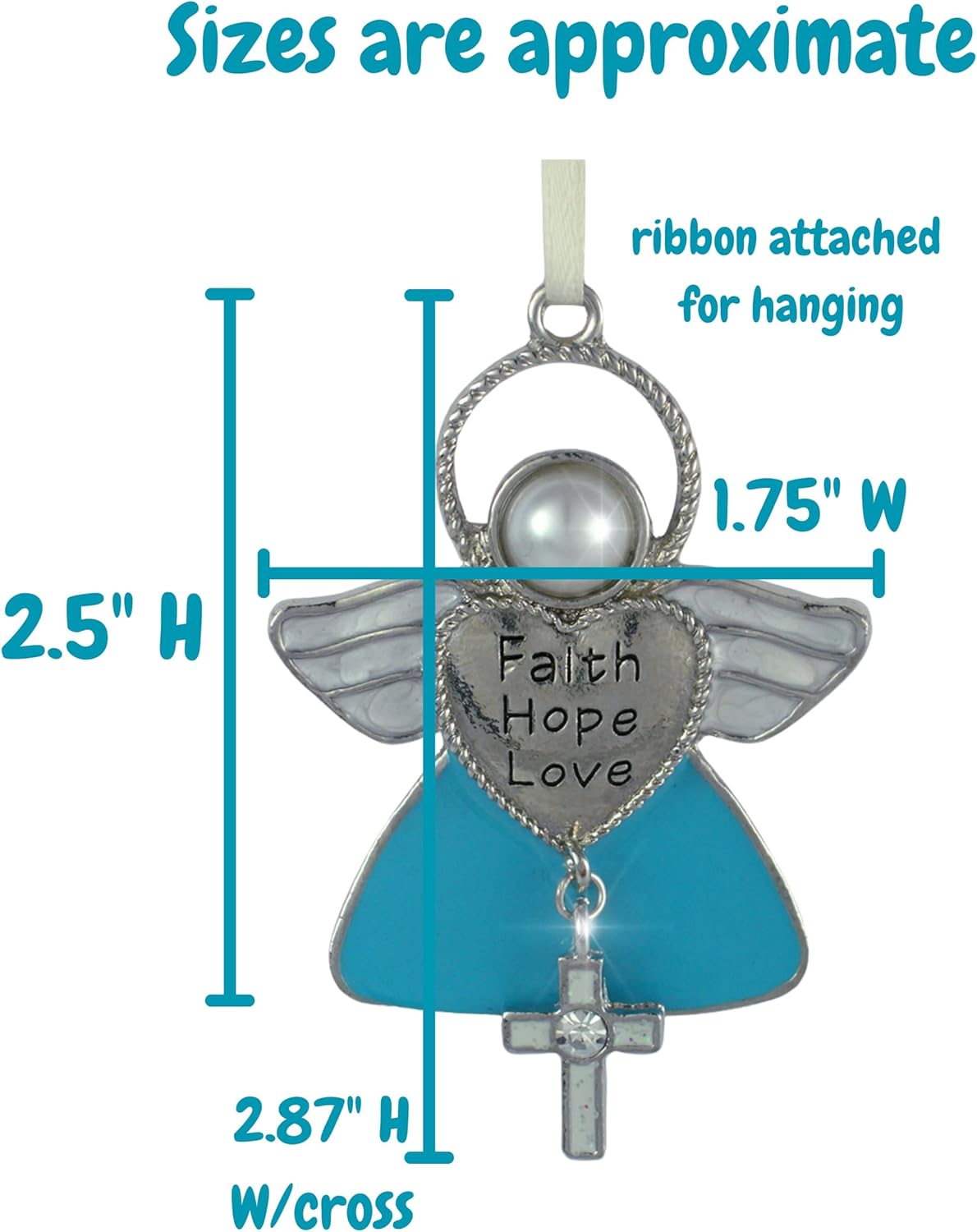 Angel Ornaments - Faith Hope Love Engraved Angel Christmas Ornament with Cross Charm