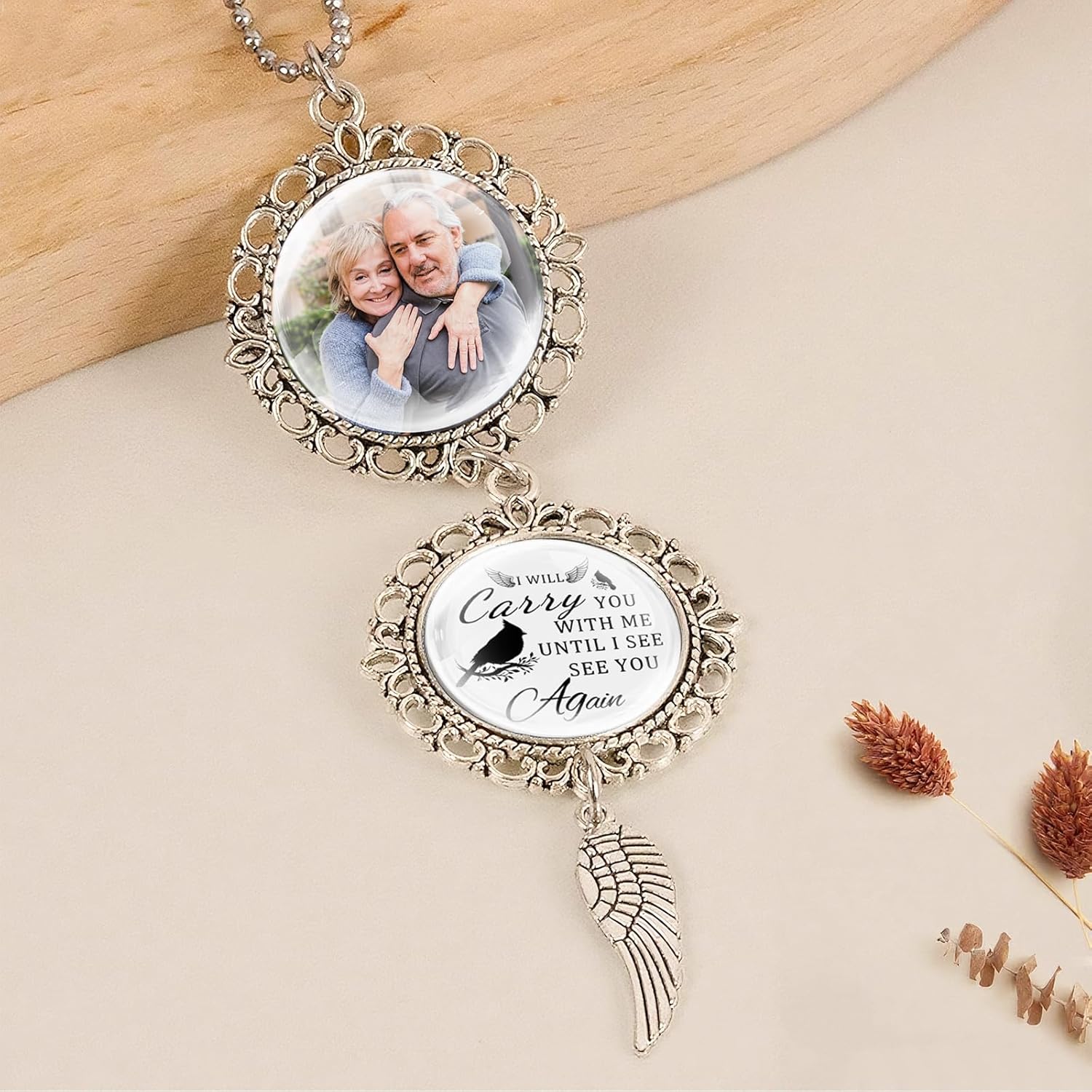 Personalized Angel Wing Car Charm - Custom Photo Text Memorial Gift