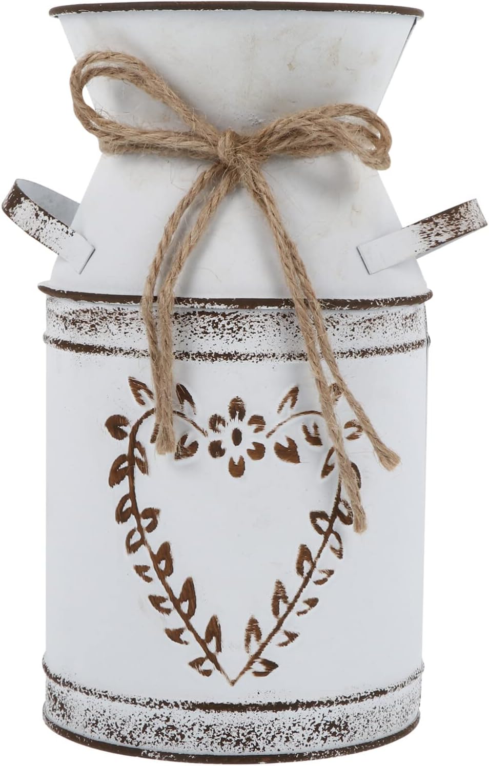 HOMSFOU Heart-Shaped Galvanized Flower Vase with Handle