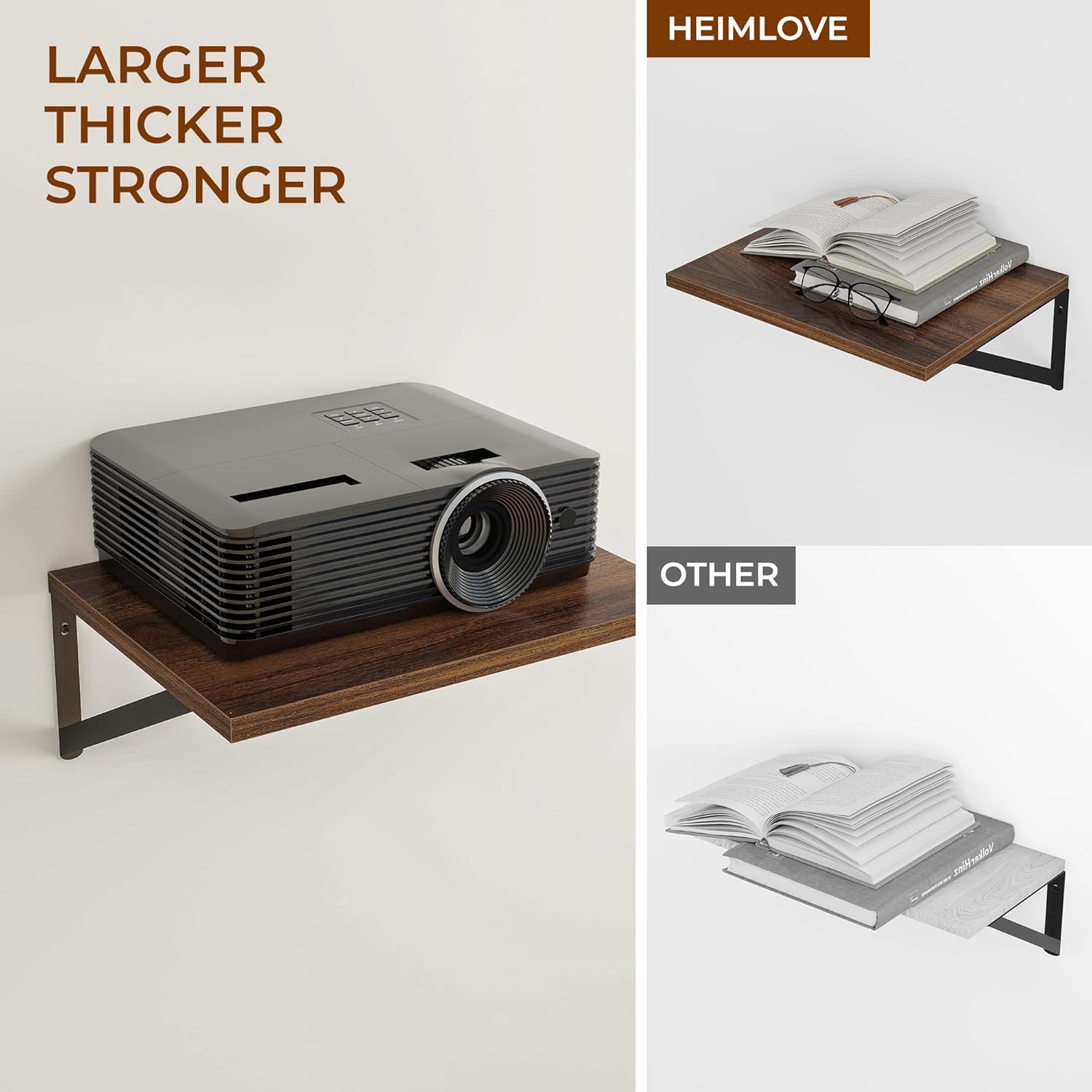 Deep Floating Shelves Set of 3 12 Inch Deep Walnut Wood Shelves for Wall