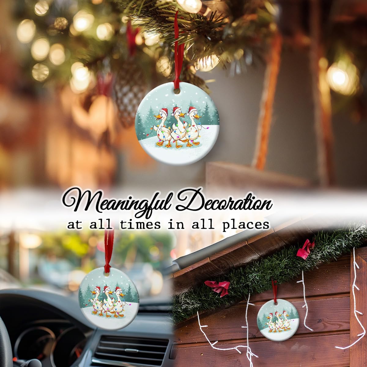 Cute Ducks Christmas Ceramic Ornament - Farmhouse Decor Funny Gifts for Friends