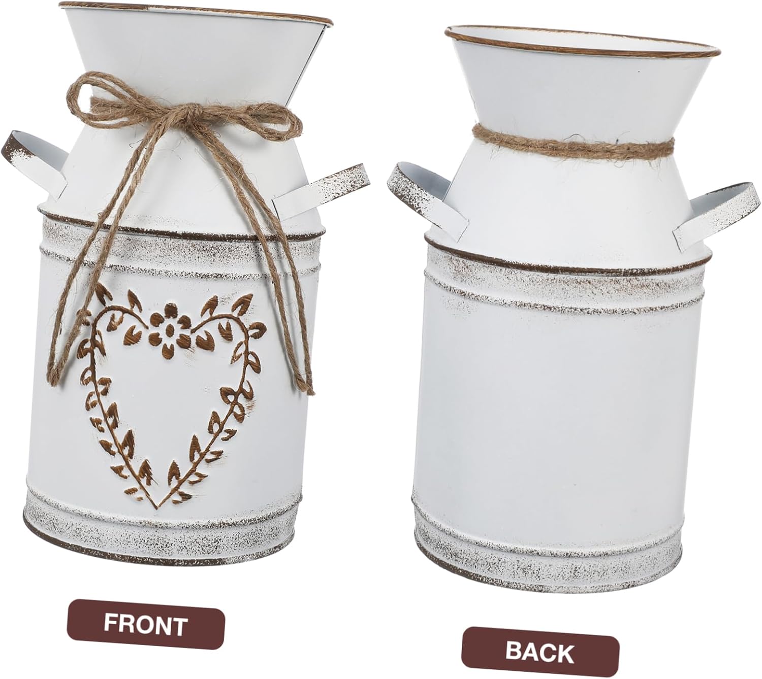 HOMSFOU Heart-Shaped Galvanized Flower Vase with Handle