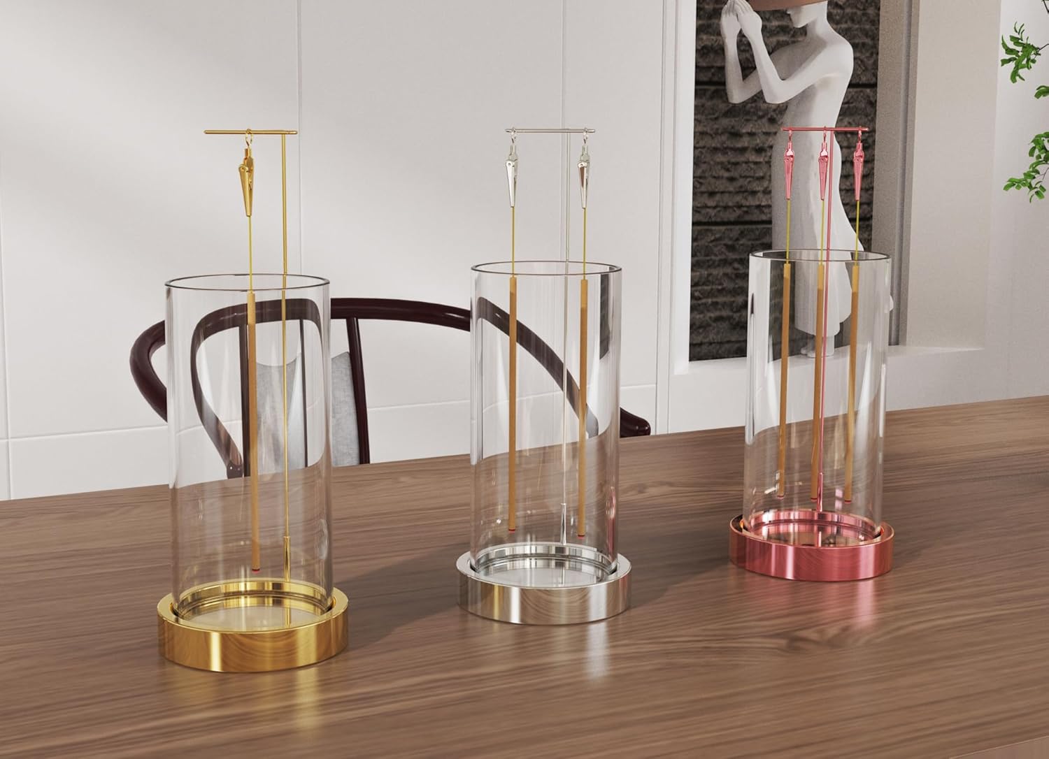 HaisWonsa Incense Holder Ash Catcher - Gold Modern Metal Vertical Burner for Sticks