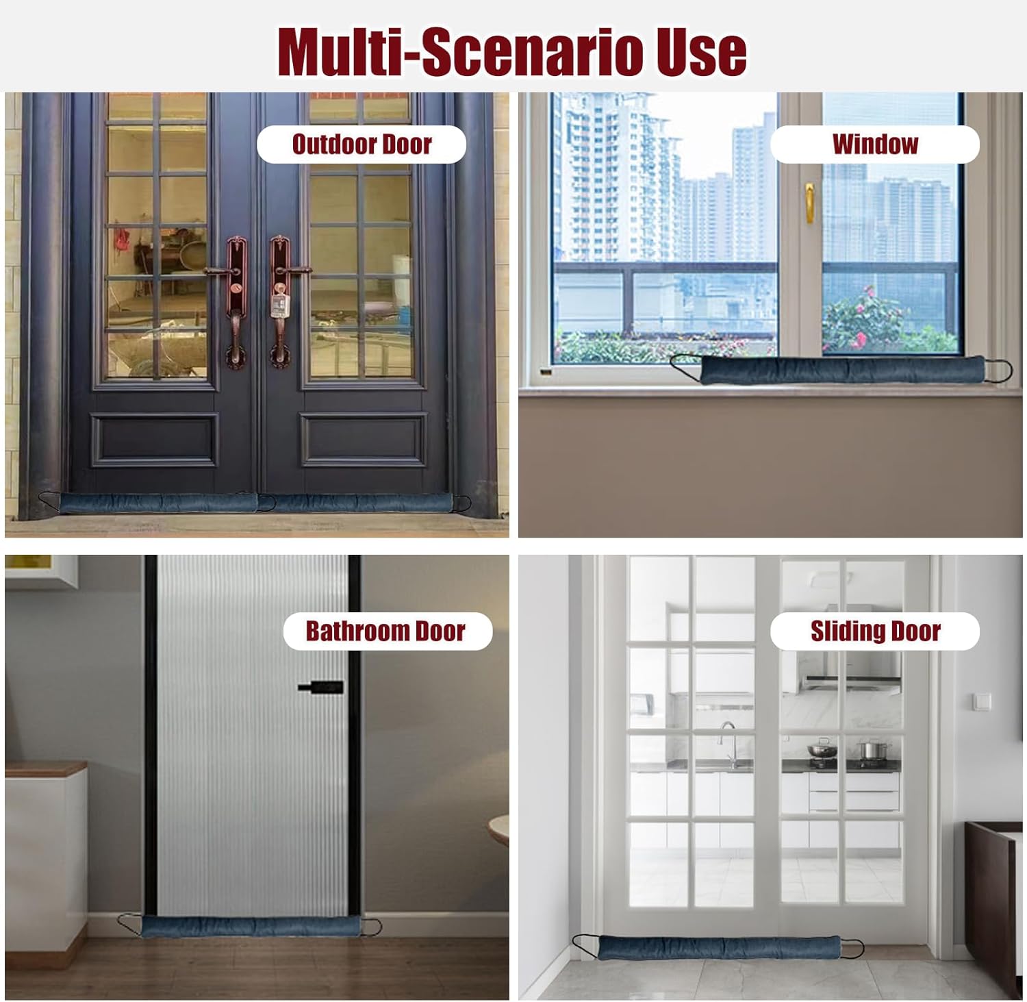 Door Draft Stopper with Weighted Design 34 Inch Heavy Duty Gray