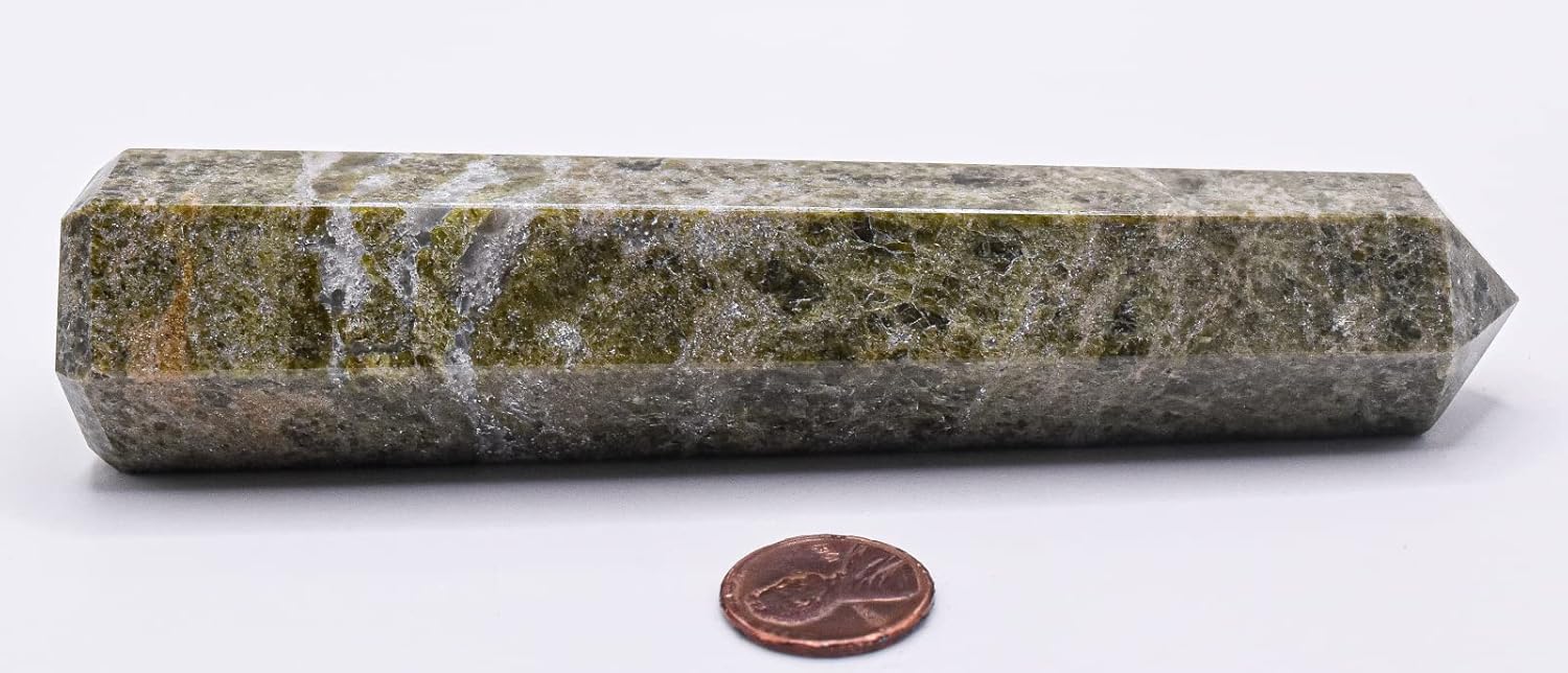 56 Inch Green Vesuvianite Obelisk with Calcite Inclusions