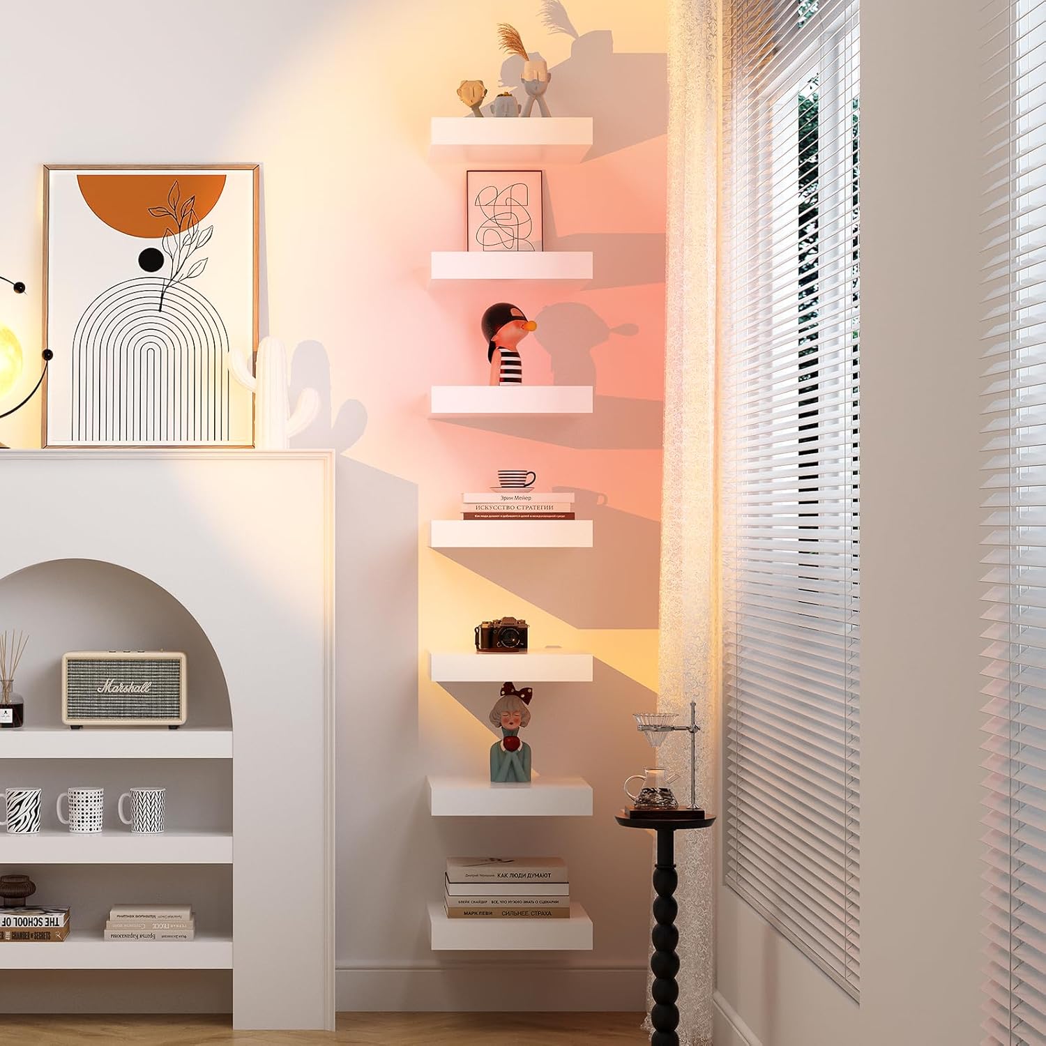 WELLAND 9 14 Inch White Floating Shelves for Wall