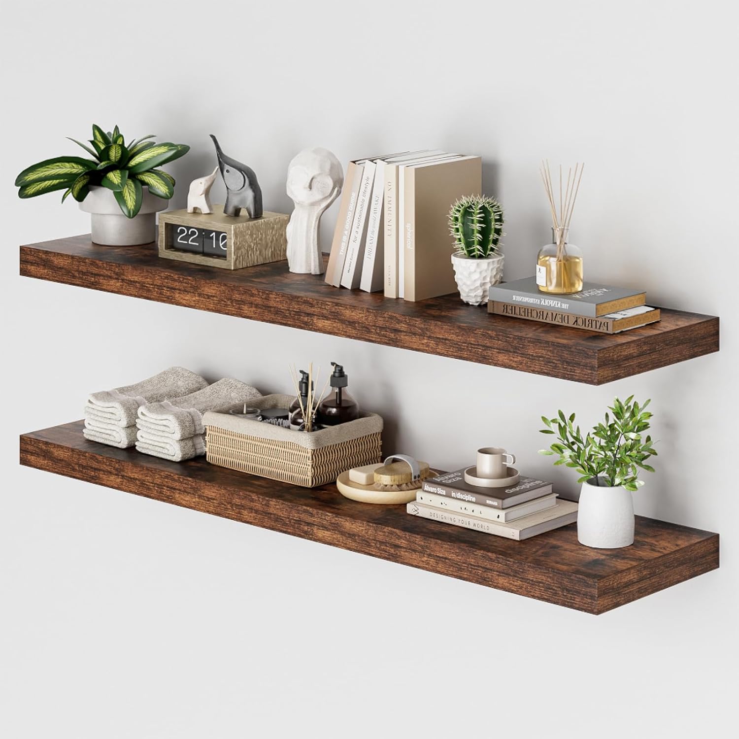 48W x 12D Floating Shelf Set of 2 Rustic Brown