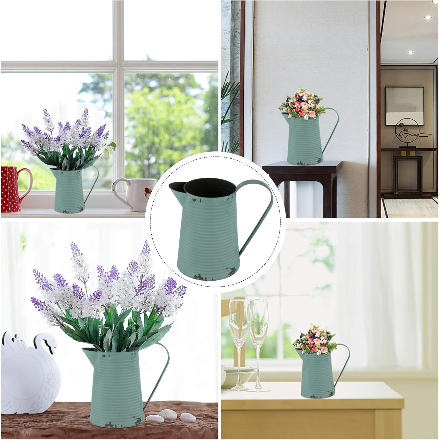 Cabilock Rustic Metal Flower Vase Vintage Pitcher