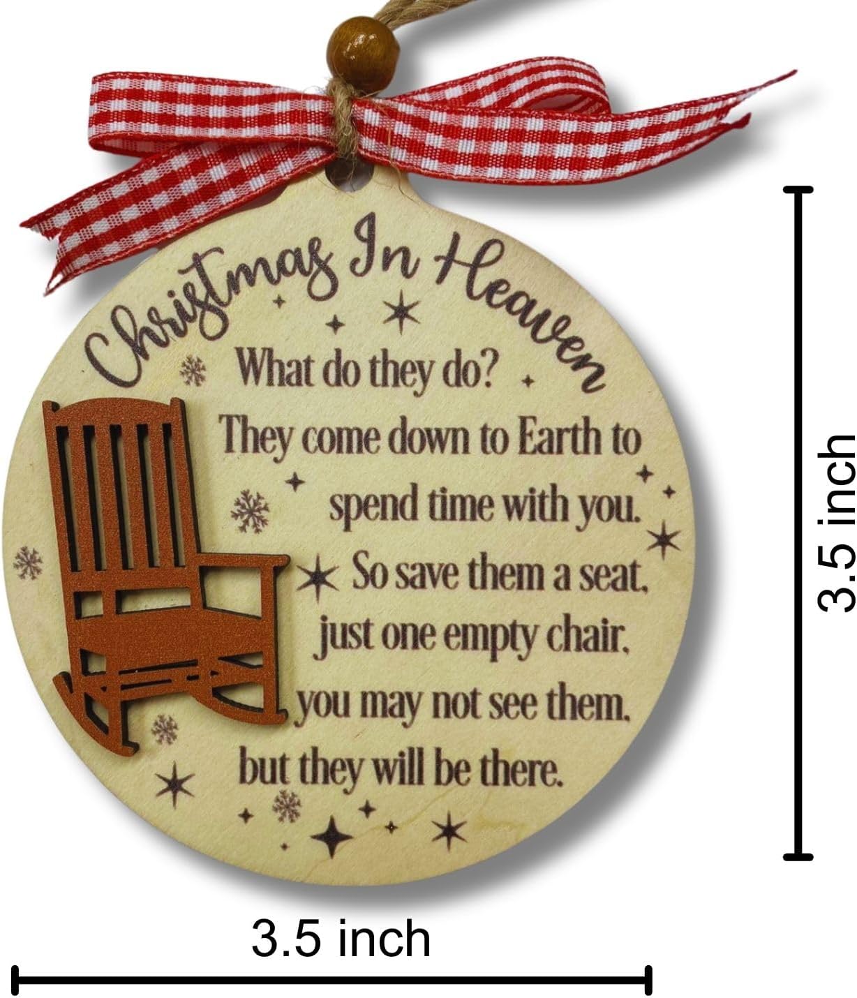 Christmas in Heaven Memorial Ornament - Wooden Rocking Chair Keepsake with Poem