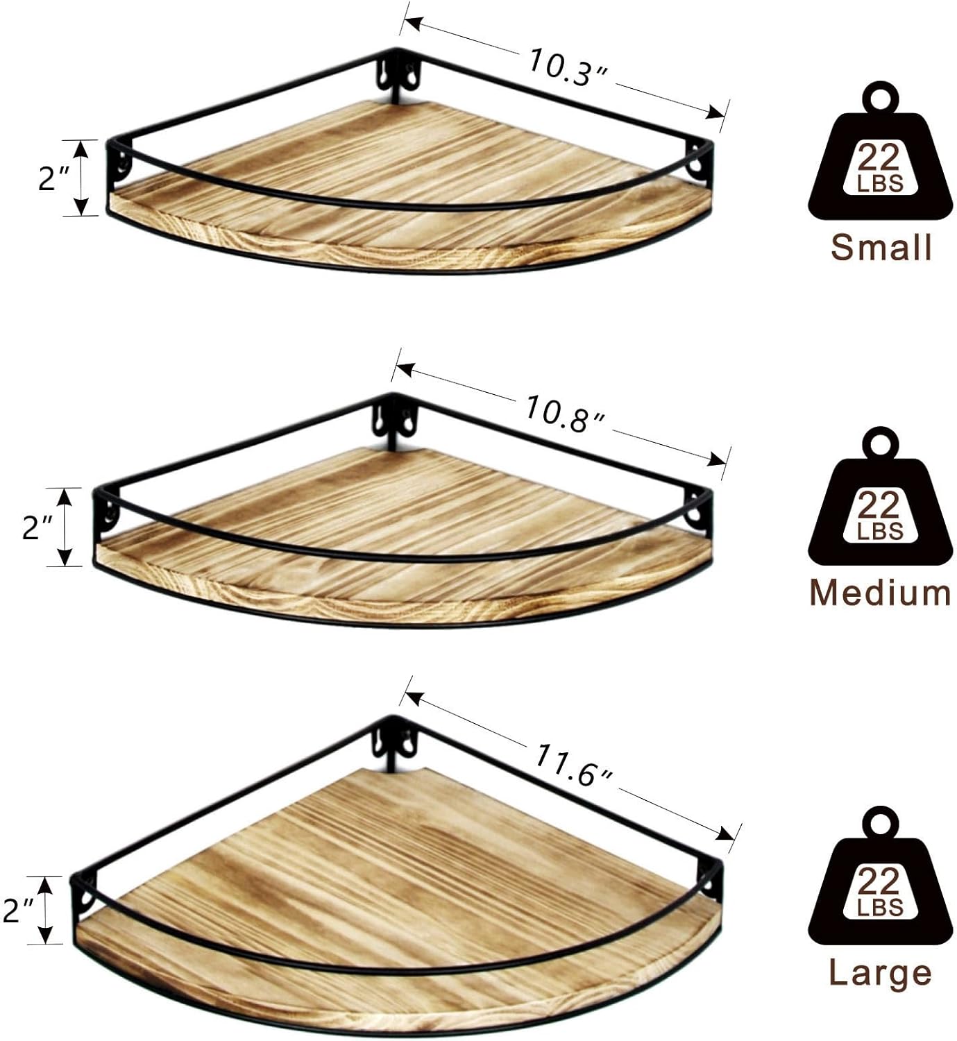 Corner Floating Shelves Set of 3 Rustic Brown