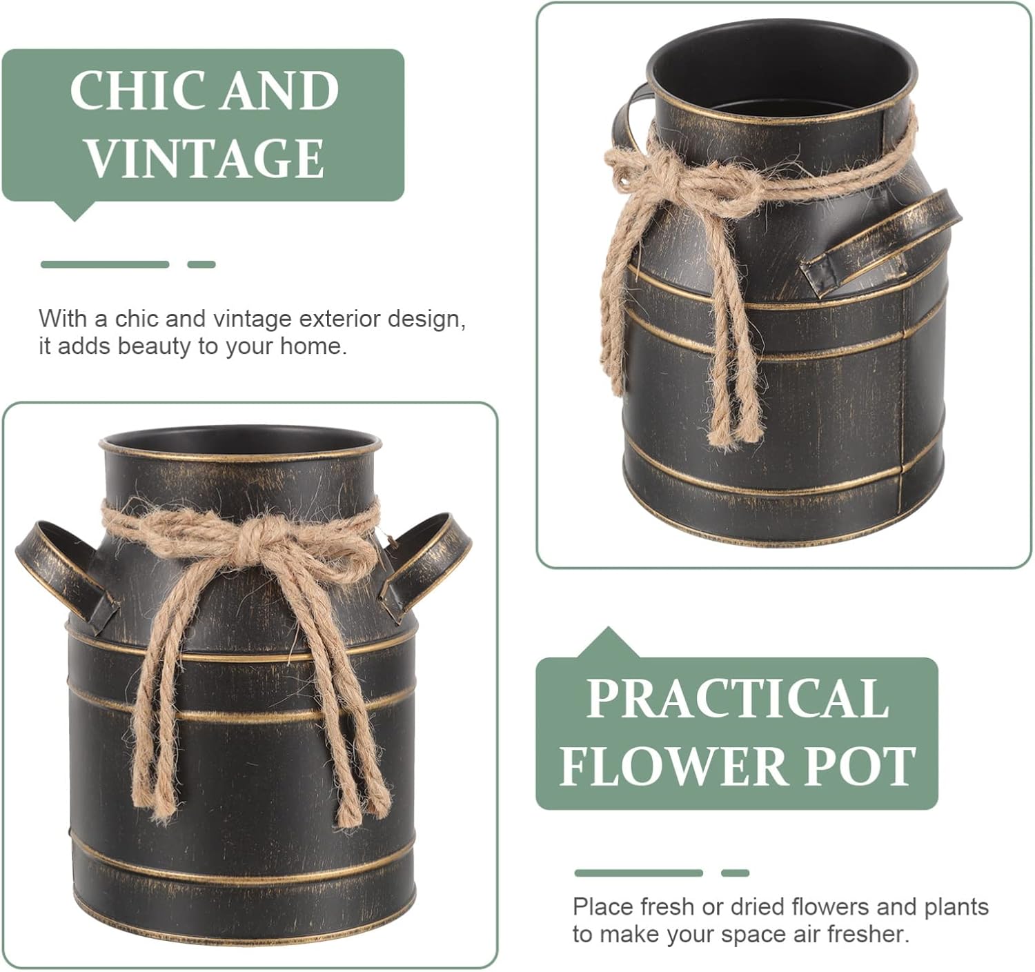 Retro Iron Bucket Vase - Black 629 X 59 X 433 Inch