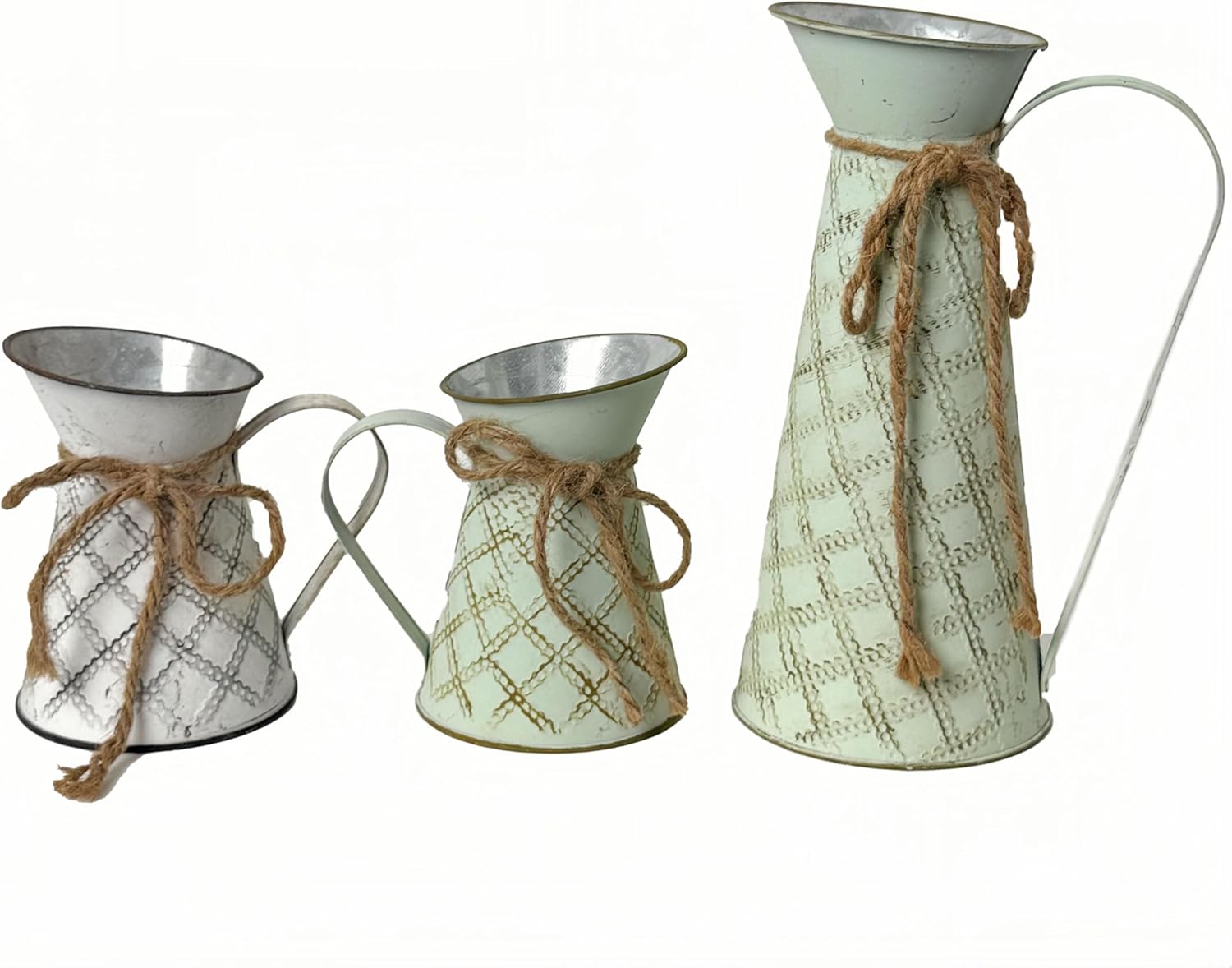 3 Pack Vintage Metal Milk Jug Vase with Bow