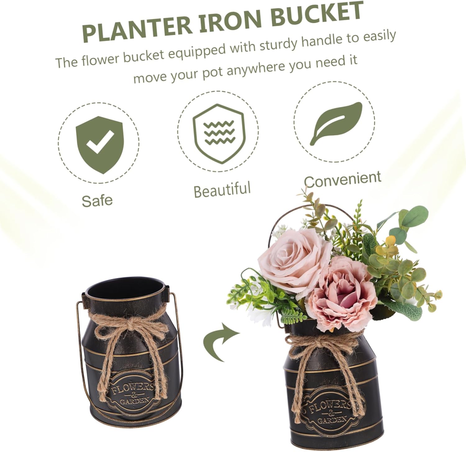 Vintage Iron Flower Display Bucket for Decor