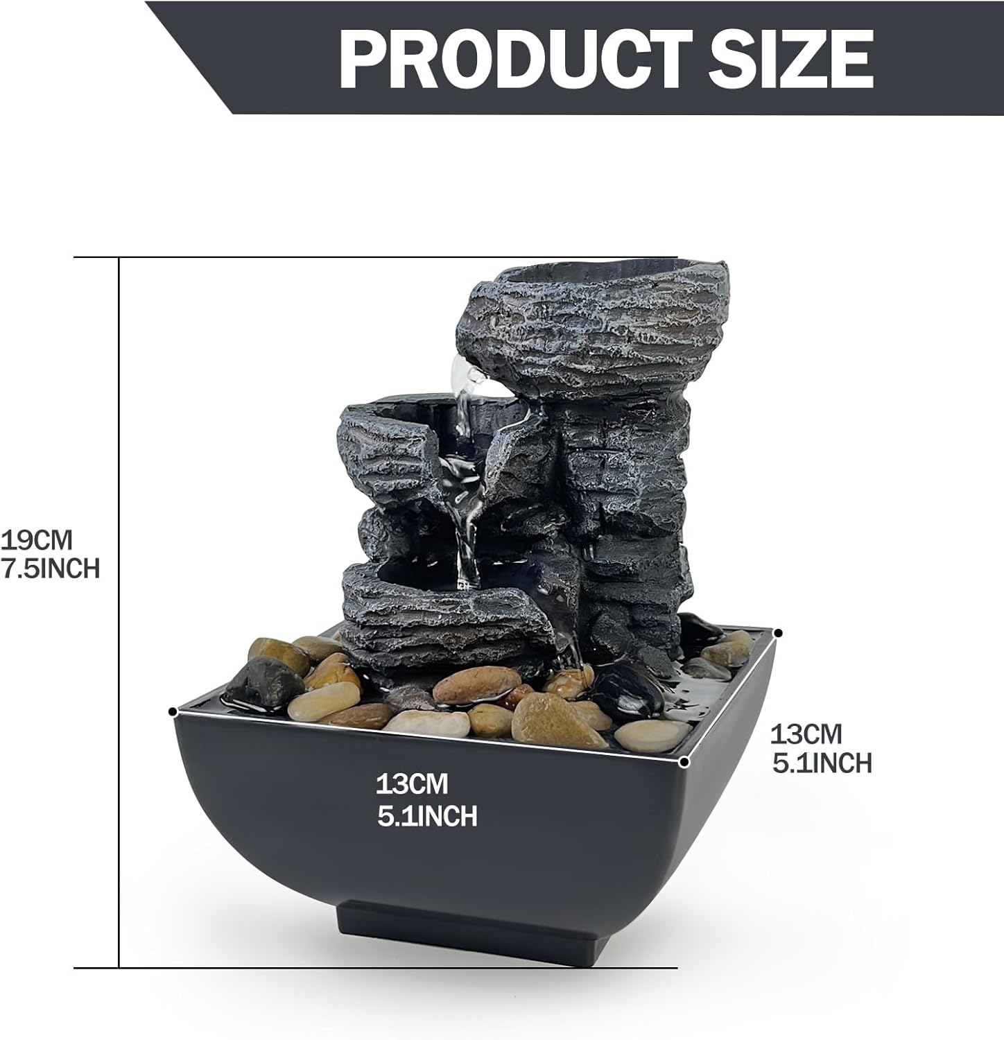 Tabletop Fountain with LED Light and 3-Tier Waterfall