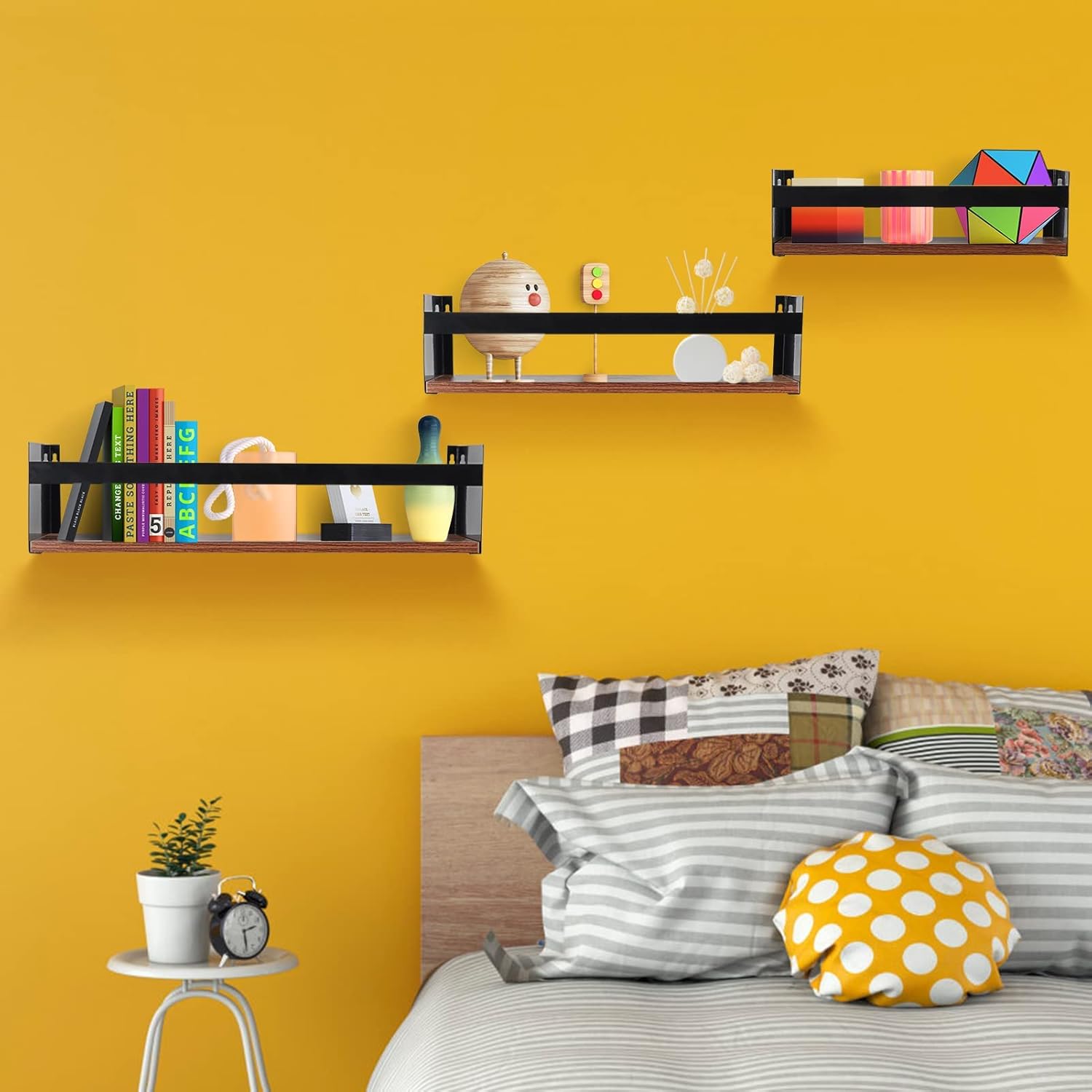 Giftgarden Black Iron Wood Floating Shelves 3 Pack
