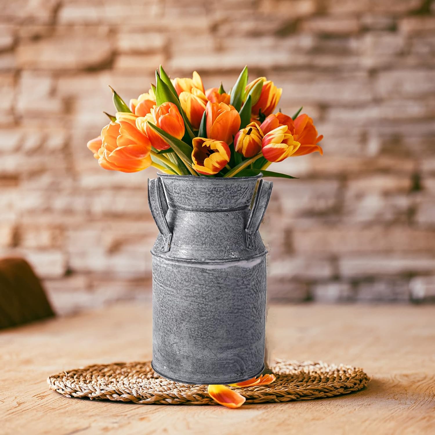 TOPZEA 2 Pack Galvanized Milk Can Vases